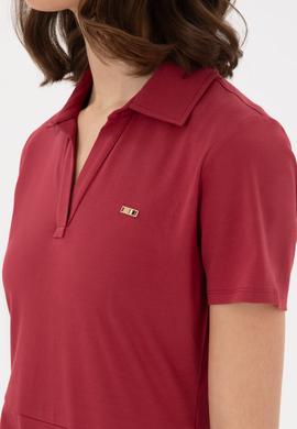Kadın Vişne Polo Yaka Mini Boy Örme Elbise - 50305854023