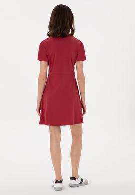 Kadın Vişne Polo Yaka Mini Boy Örme Elbise - 50305854023