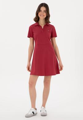 Kadın Vişne Polo Yaka Mini Boy Örme Elbise - 50305854023
