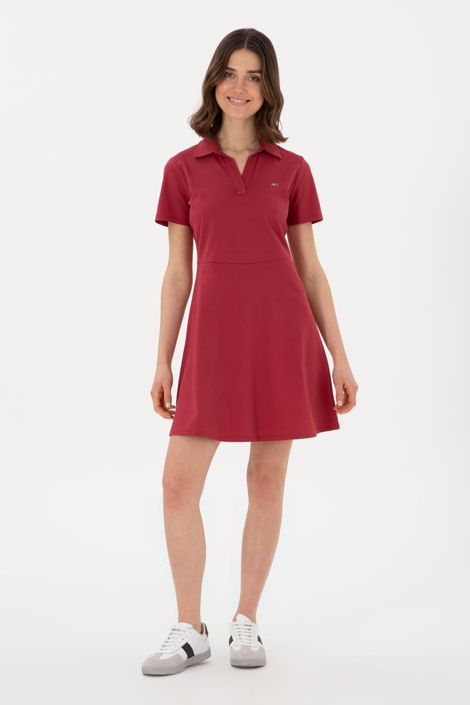 Kadın Vişne Polo Yaka Mini Boy Örme Elbise
