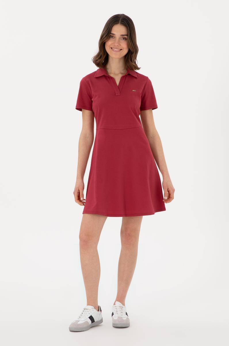 Kadın Vişne Polo Yaka Mini Boy Örme Elbise