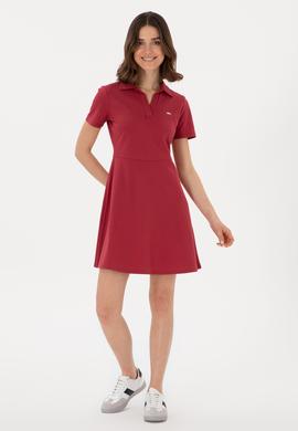 Kadın Vişne Polo Yaka Mini Boy Örme Elbise - 50305854023