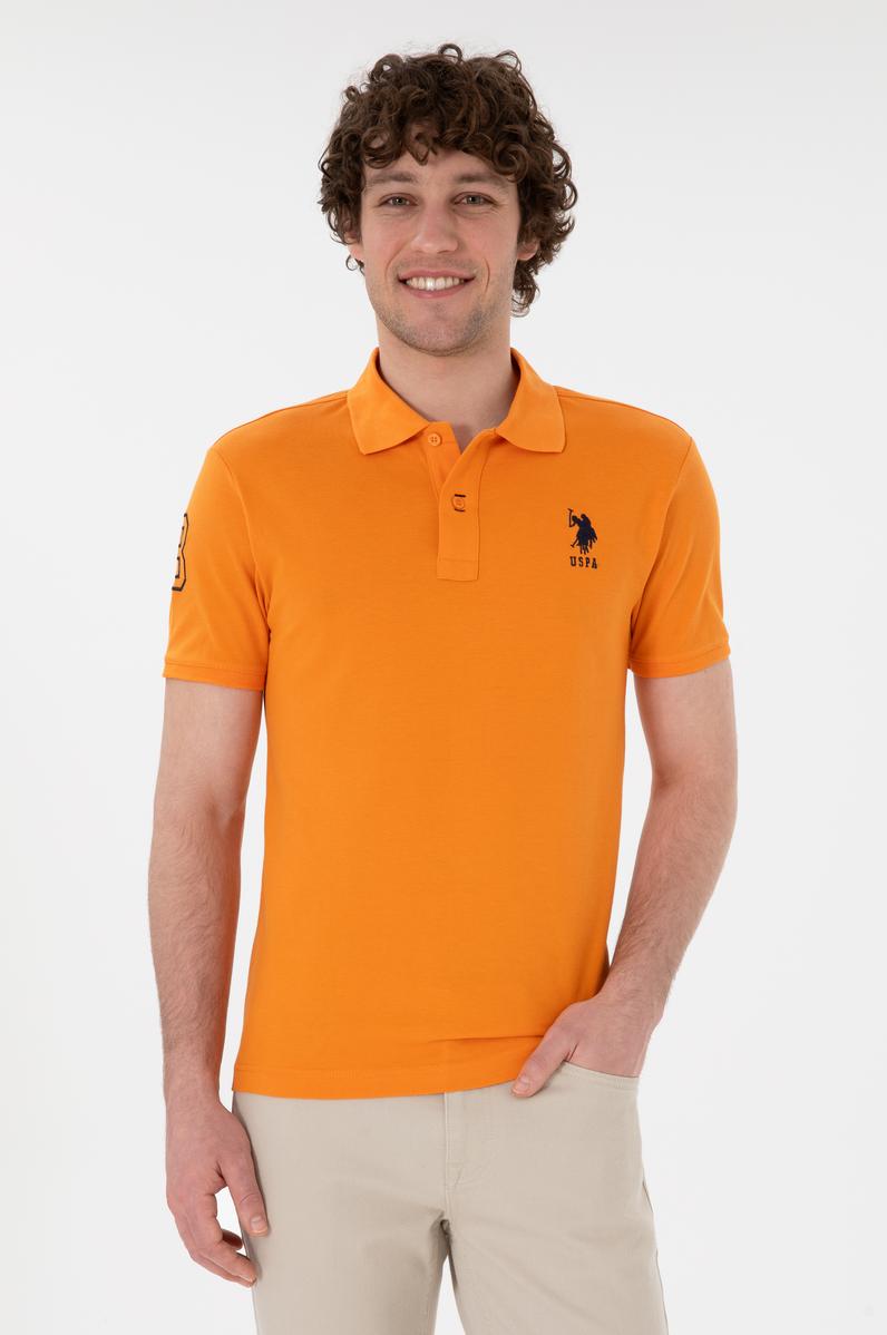 Erkek Slim Fit Polo Yaka Turuncu Basic Tişört