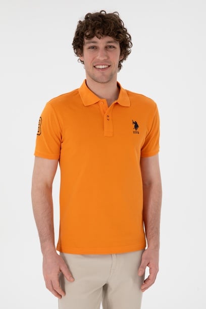 Erkek Slim Fit Polo Yaka Turuncu Basic Tişört
