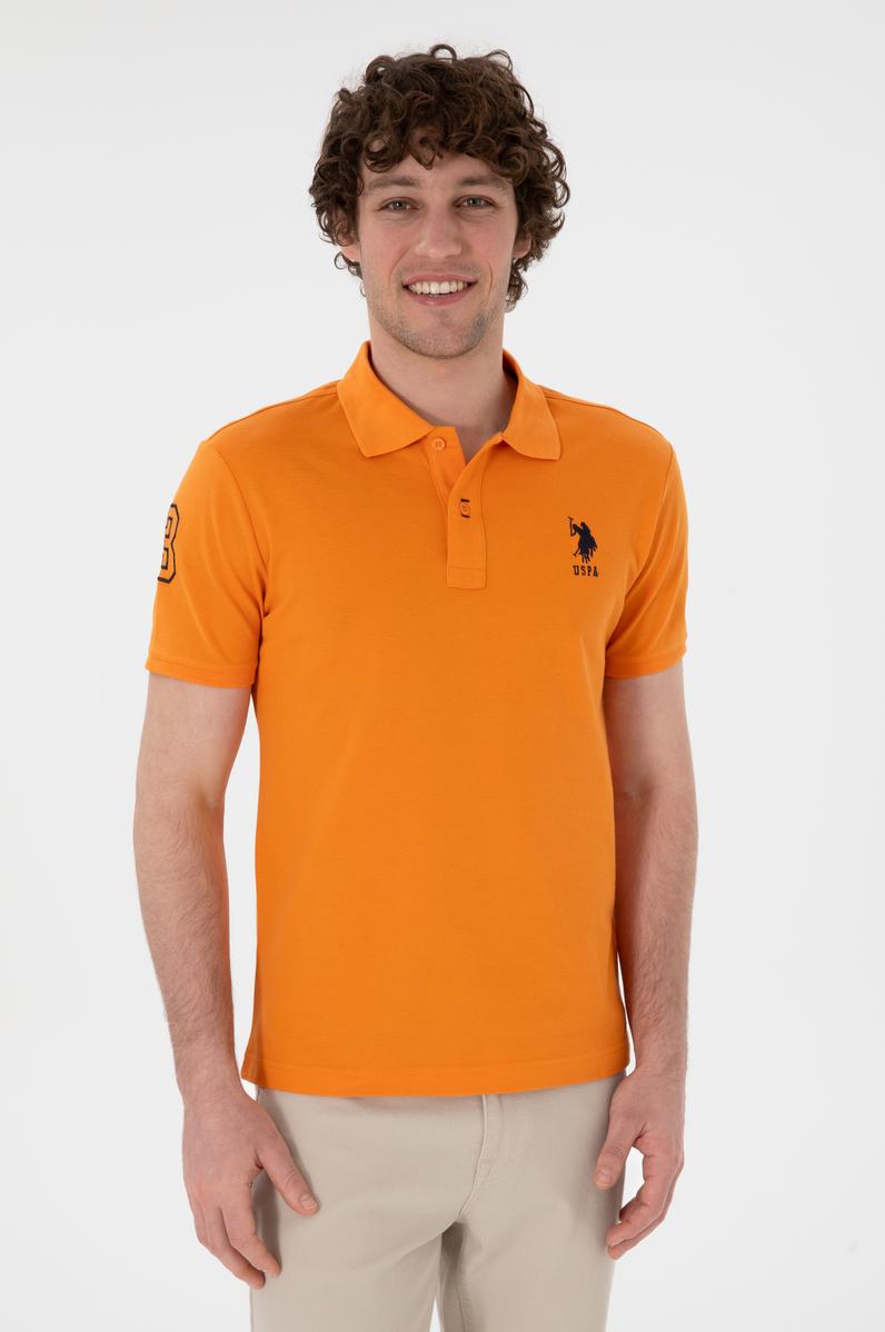 Erkek Slim Fit Polo Yaka Turuncu Basic Tişört