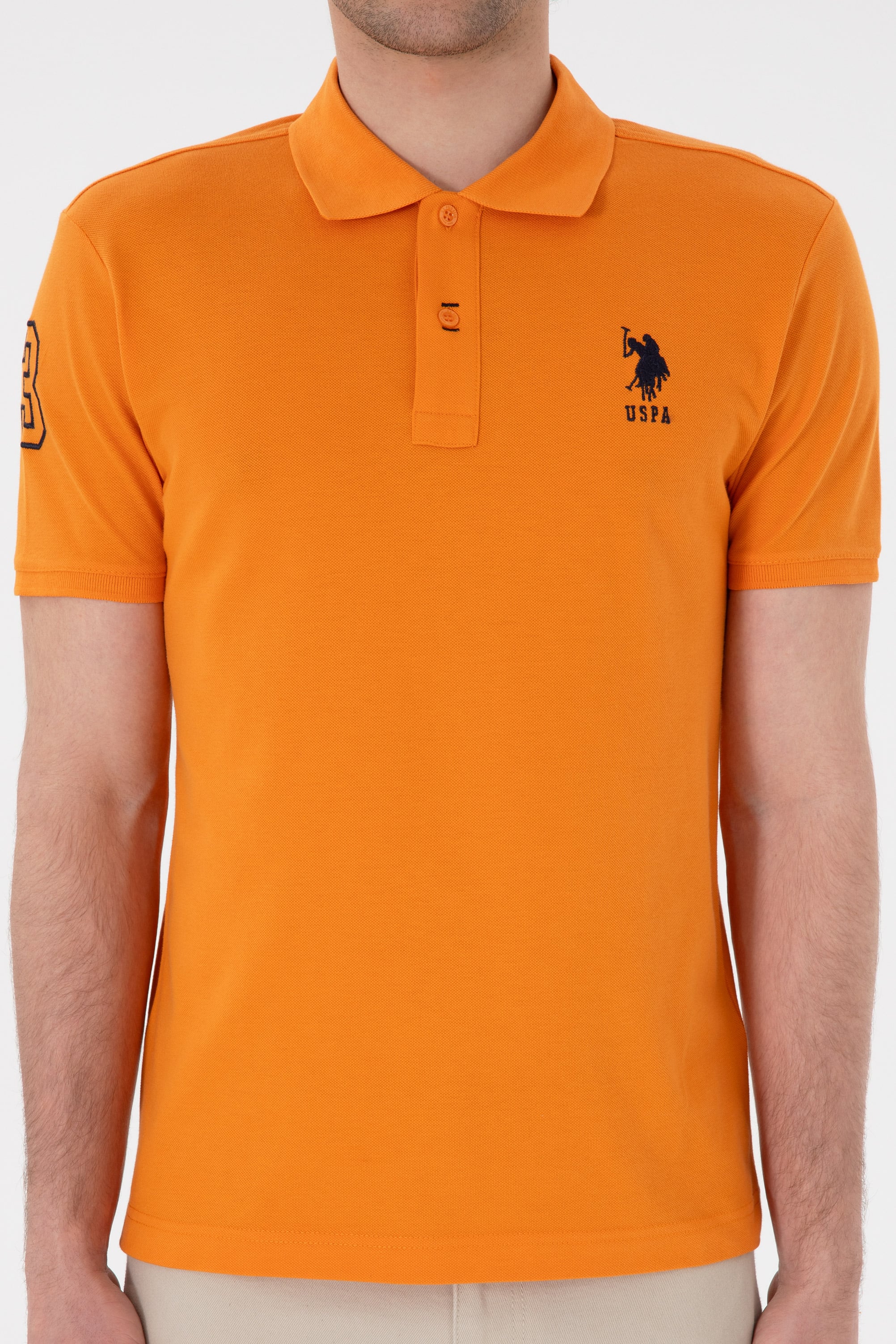 Erkek Slim Fit Polo Yaka Turuncu Basic Tişört - Image 7