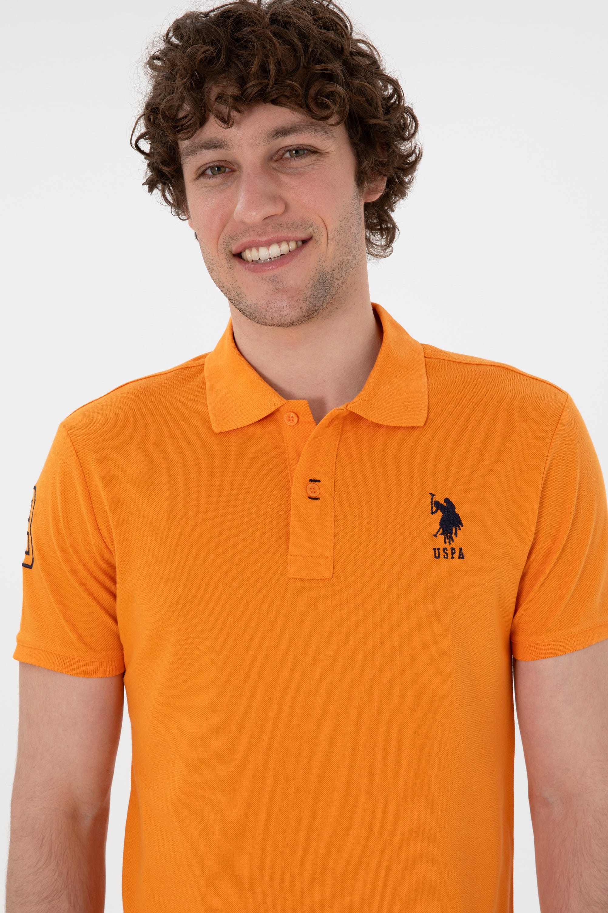 Erkek Slim Fit Polo Yaka Turuncu Basic Tişört - Image 3