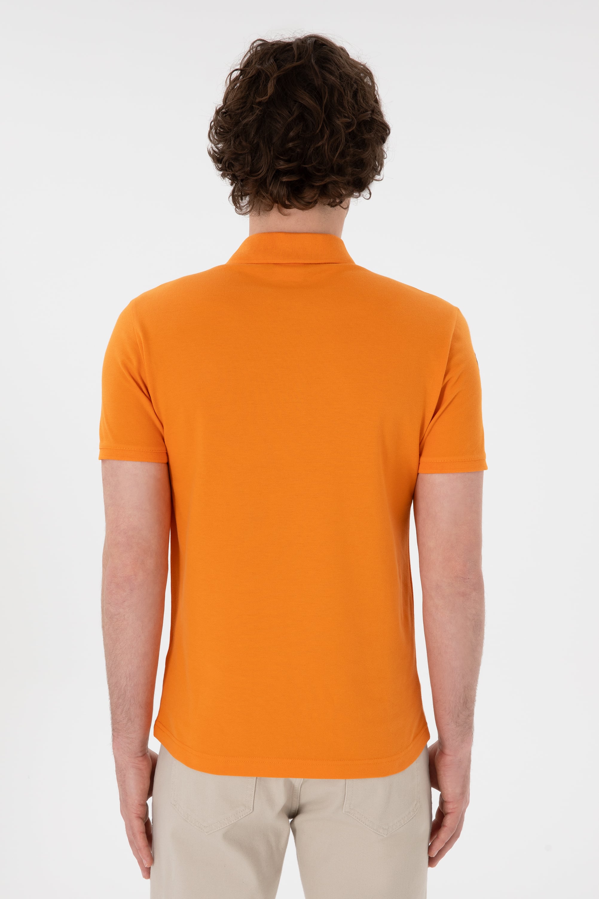 Erkek Slim Fit Polo Yaka Turuncu Basic Tişört