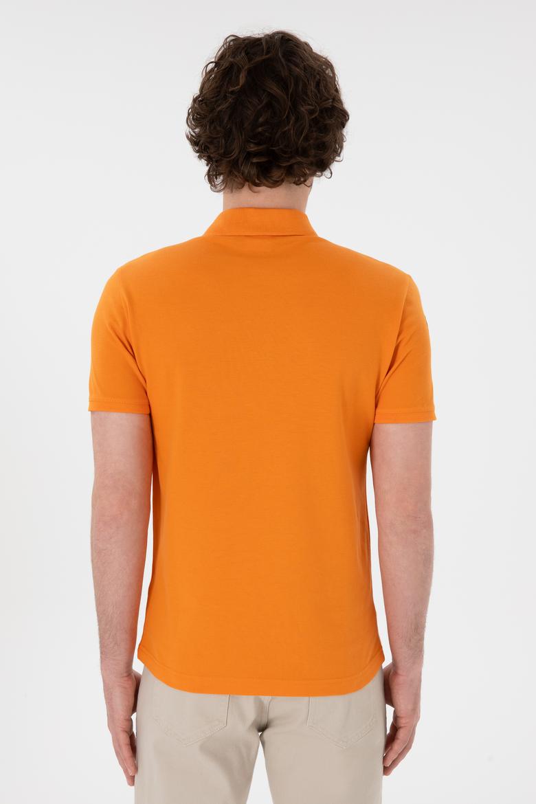 Erkek Slim Fit Polo Yaka Turuncu Basic Tişört - 50305929096