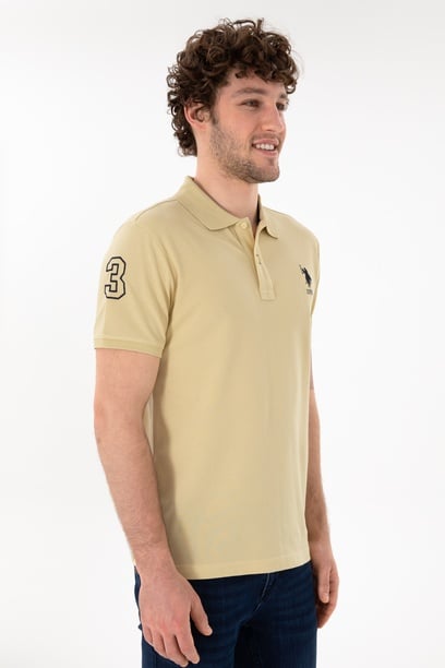Erkek Slim Fit Polo Yaka Açık Haki Basic Tişört