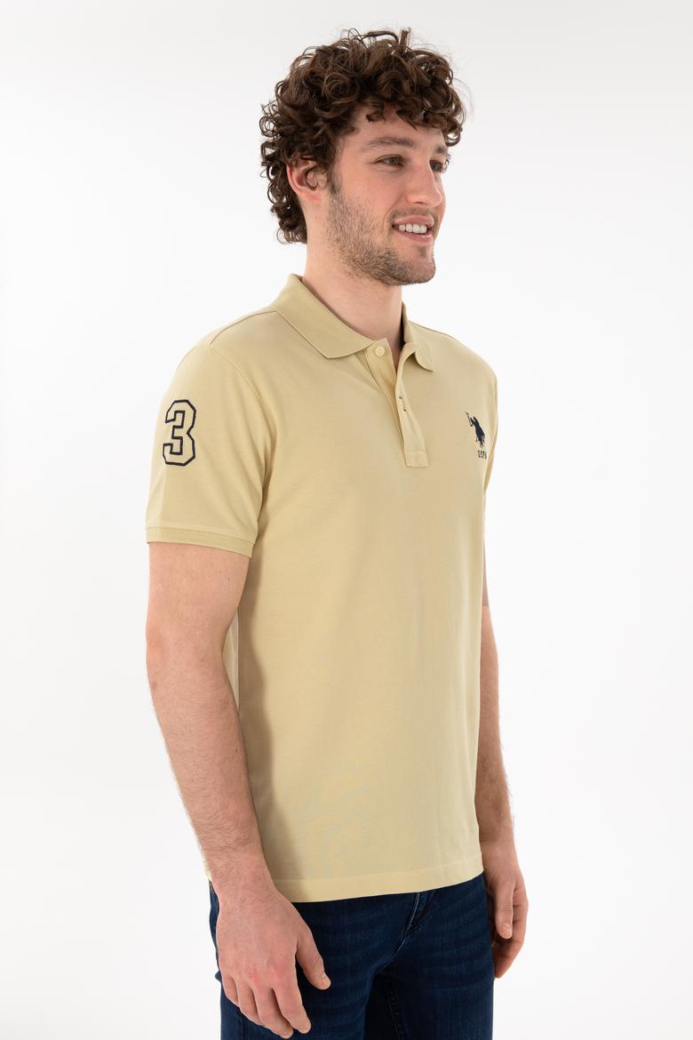 Erkek Slim Fit Polo Yaka Açık Haki Basic Tişört - 50305929178