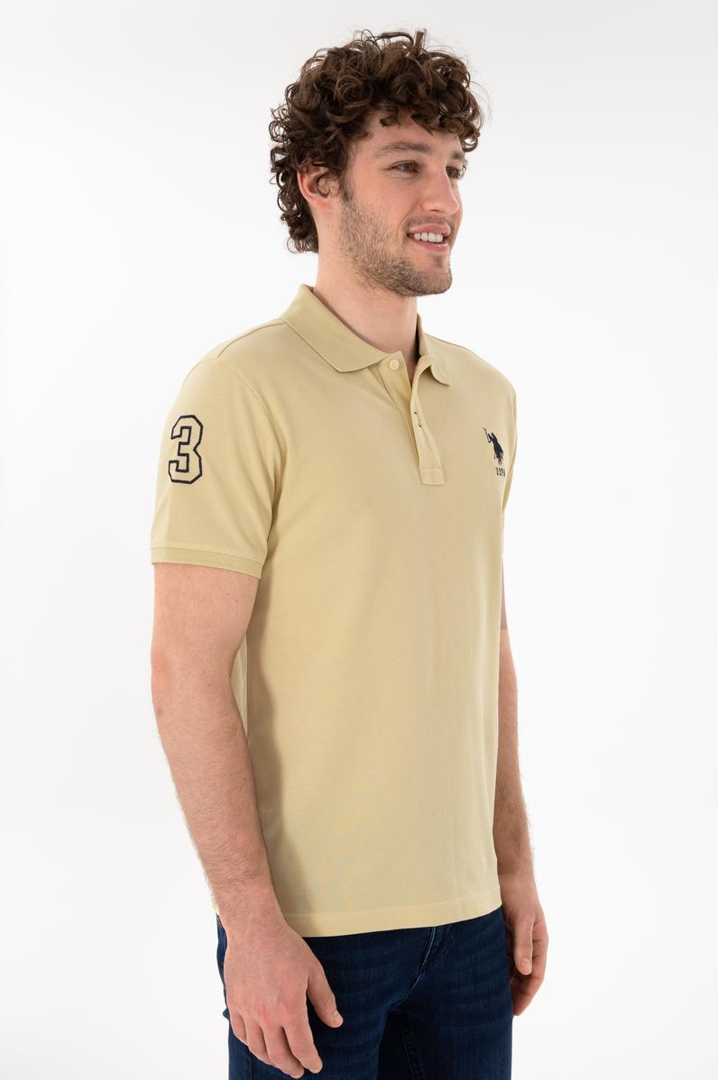 Erkek Slim Fit Polo Yaka Açık Haki Basic Tişört