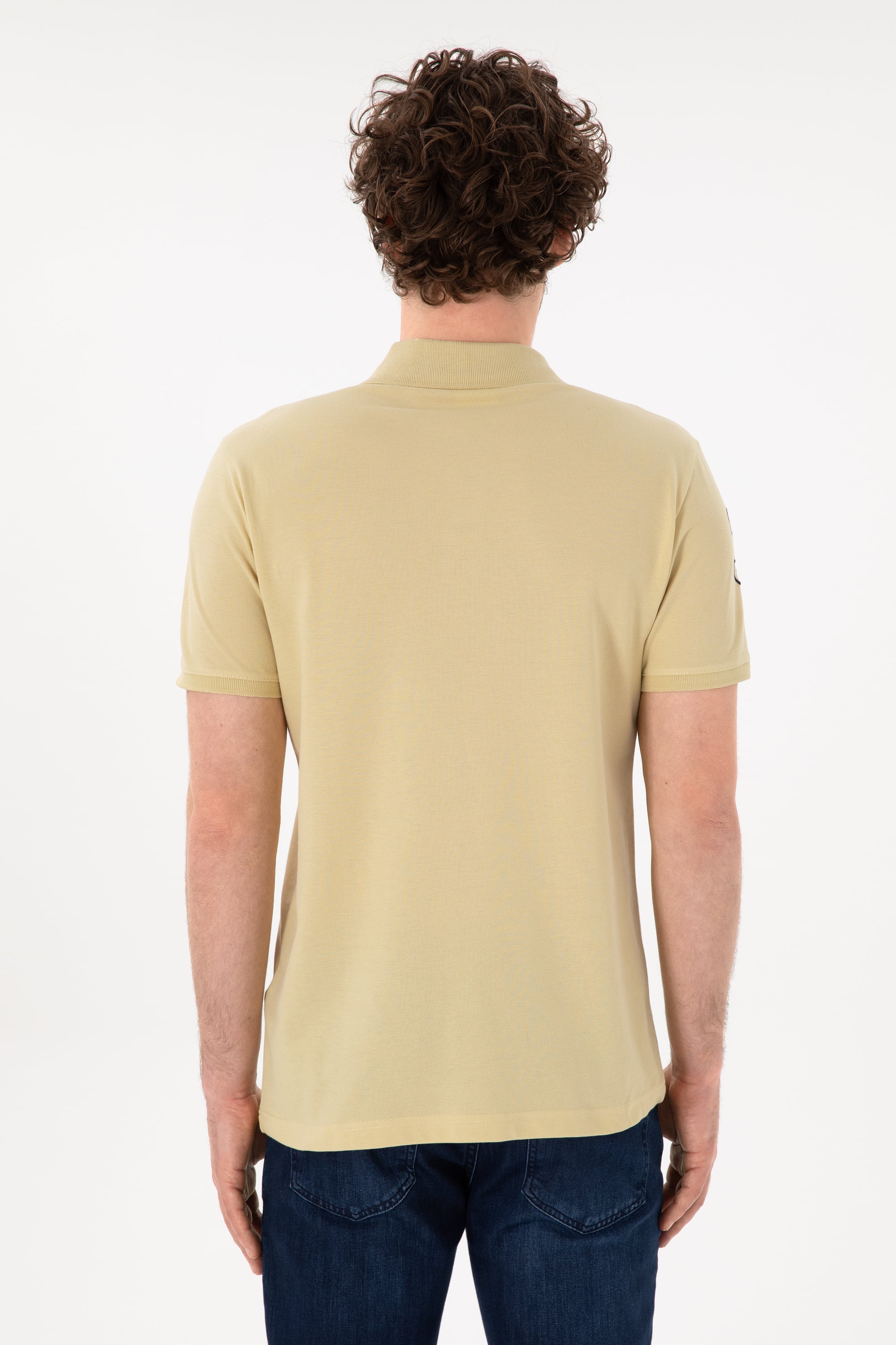 Erkek Slim Fit Polo Yaka Açık Haki Basic Tişört