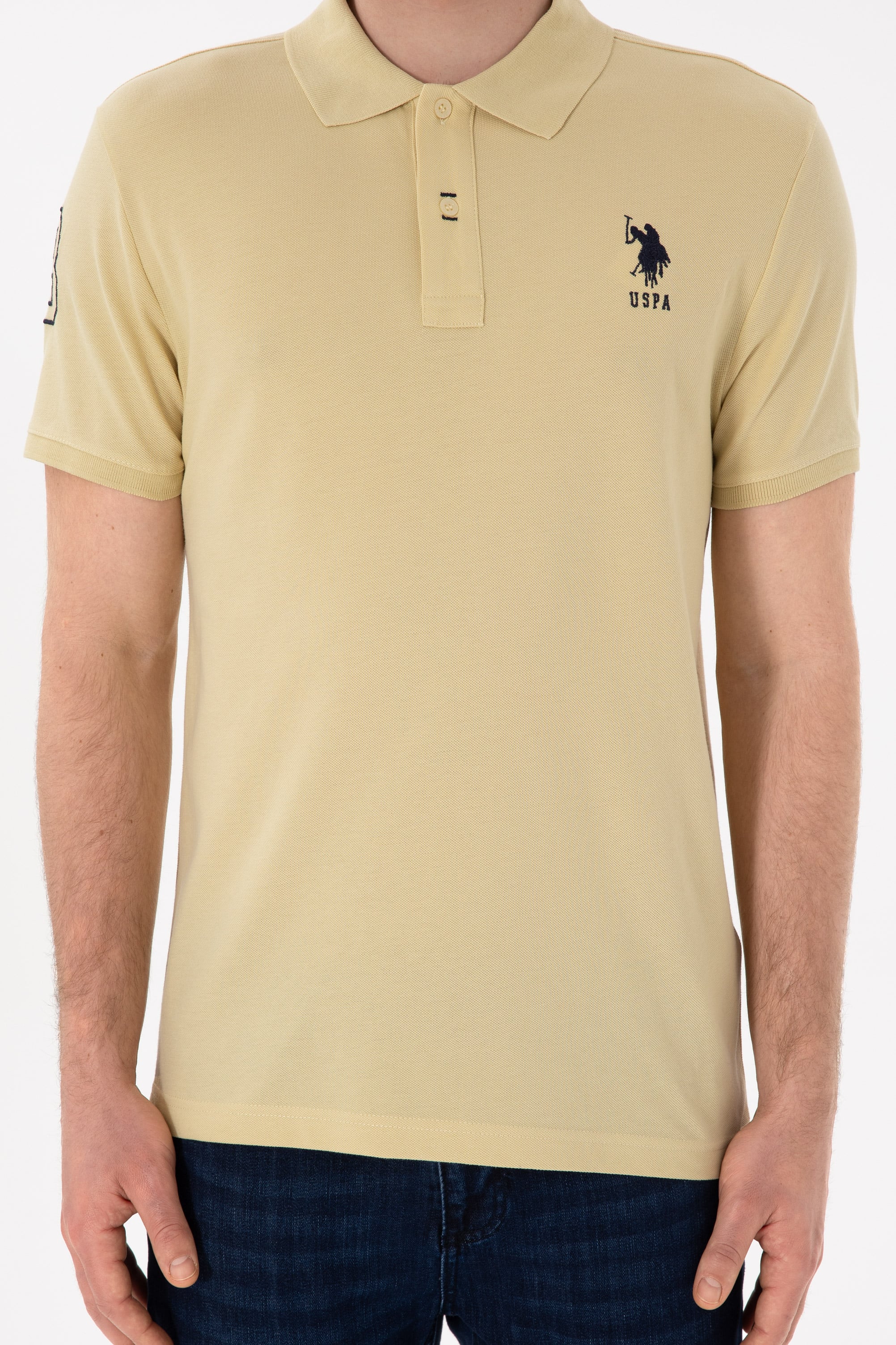 Erkek Slim Fit Polo Yaka Açık Haki Basic Tişört