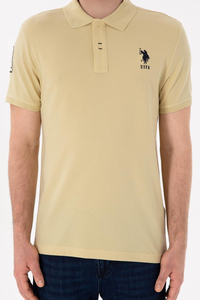 Erkek Slim Fit Polo Yaka Açık Haki Basic Tişört - 50305929178