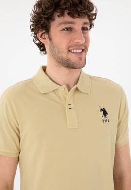 Erkek Slim Fit Polo Yaka Açık Haki Basic Tişört - 50305929178