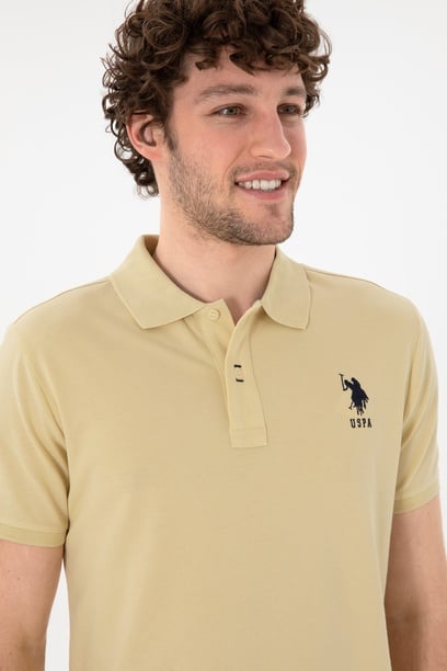 Erkek Slim Fit Polo Yaka Açık Haki Basic Tişört