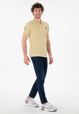 Erkek Slim Fit Polo Yaka Açık Haki Basic Tişört - 50305929178