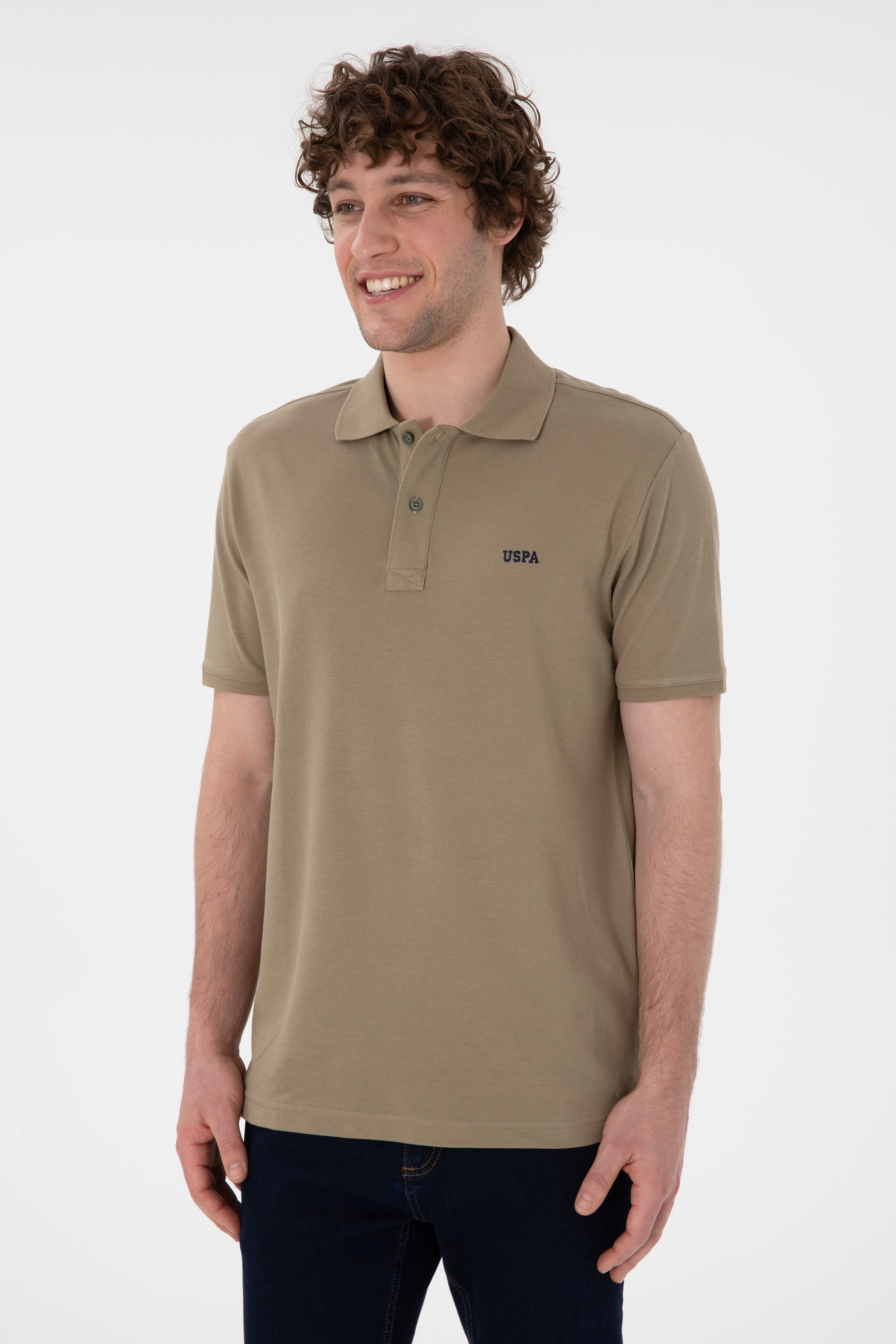 Erkek Regular Fit Polo Yaka Haki Basic Tişört - Image 4