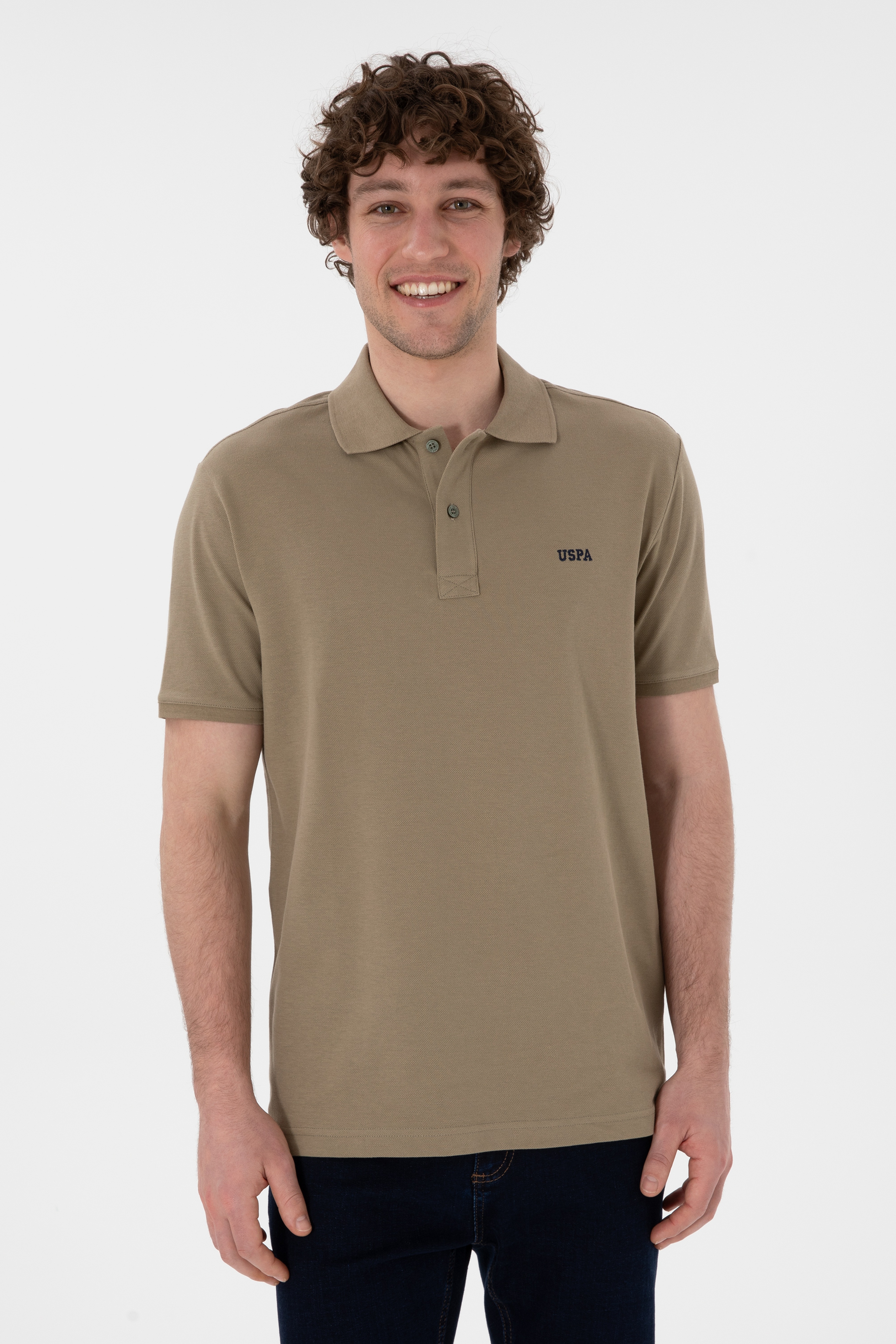 Erkek Regular Fit Polo Yaka Haki Basic Tişört - Image 2