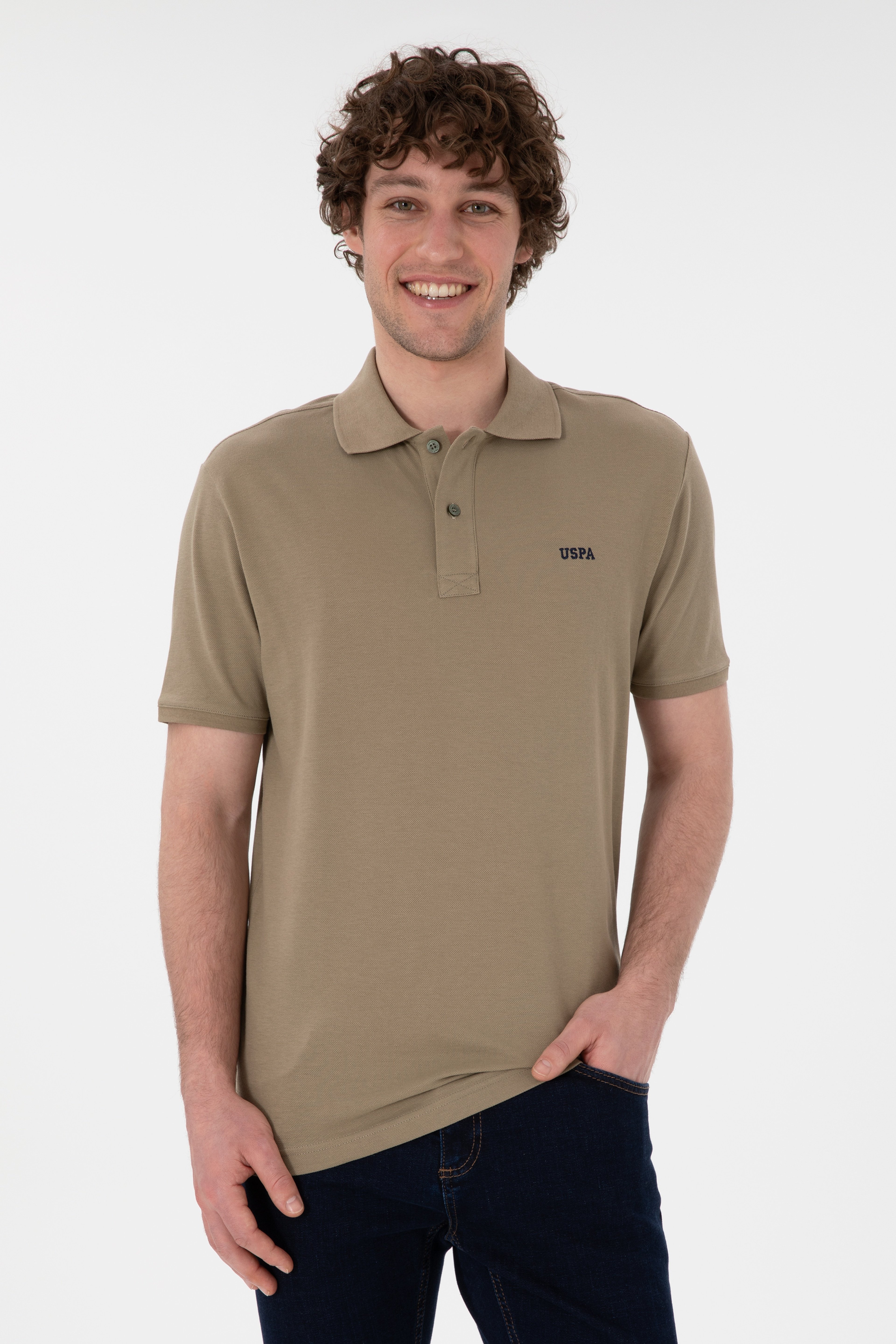 Erkek Regular Fit Polo Yaka Haki Basic Tişört - Image 1