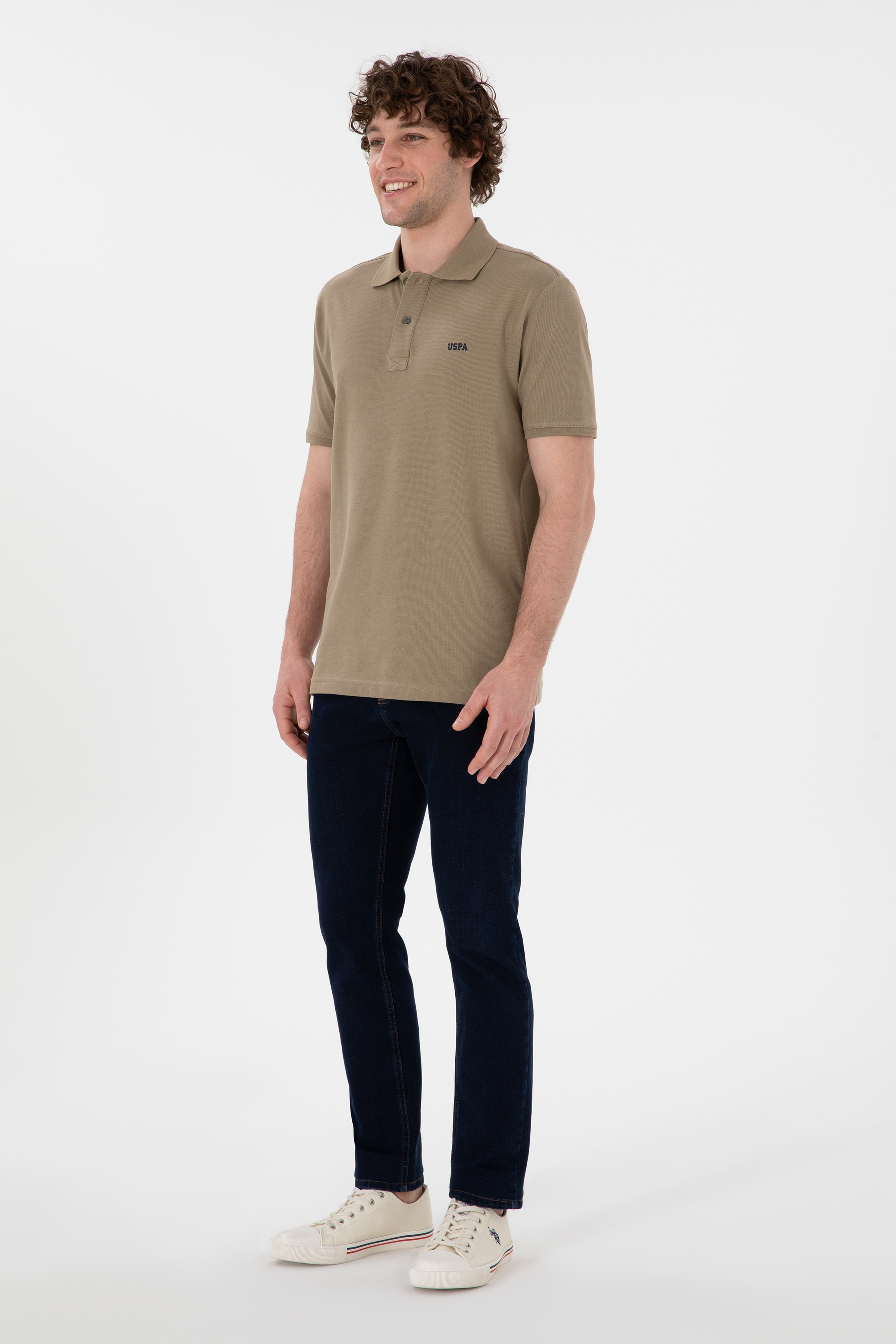 Erkek Regular Fit Polo Yaka Haki Basic Tişört - Image 5