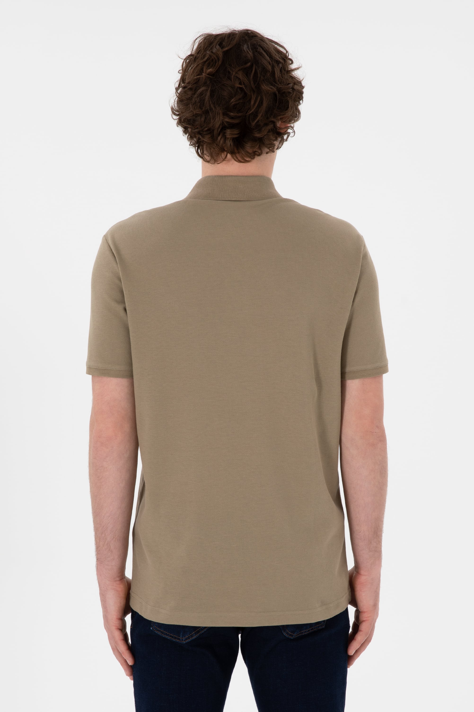 Erkek Regular Fit Polo Yaka Haki Basic Tişört - Image 6