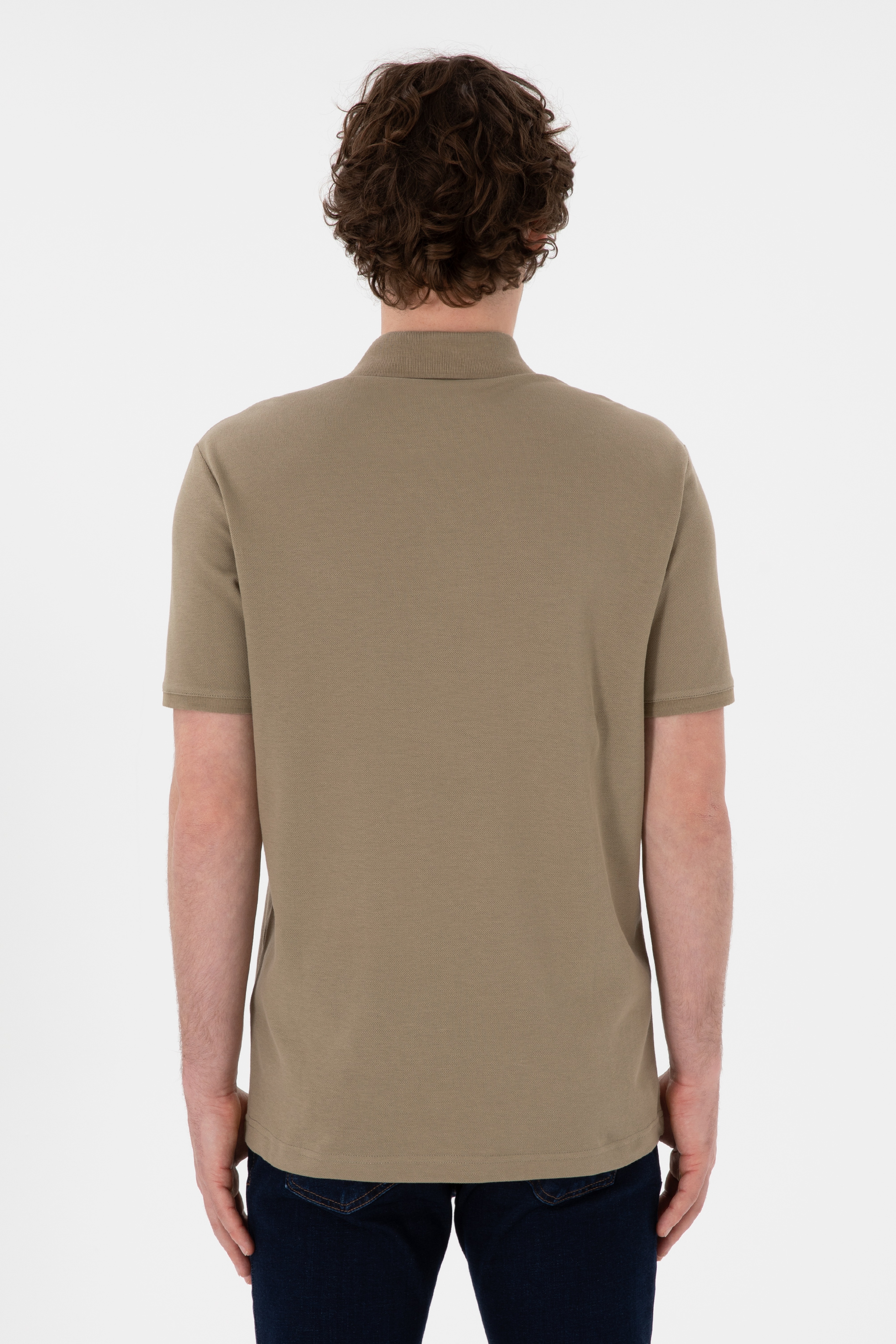 Erkek Regular Fit Polo Yaka Haki Basic Tişört
