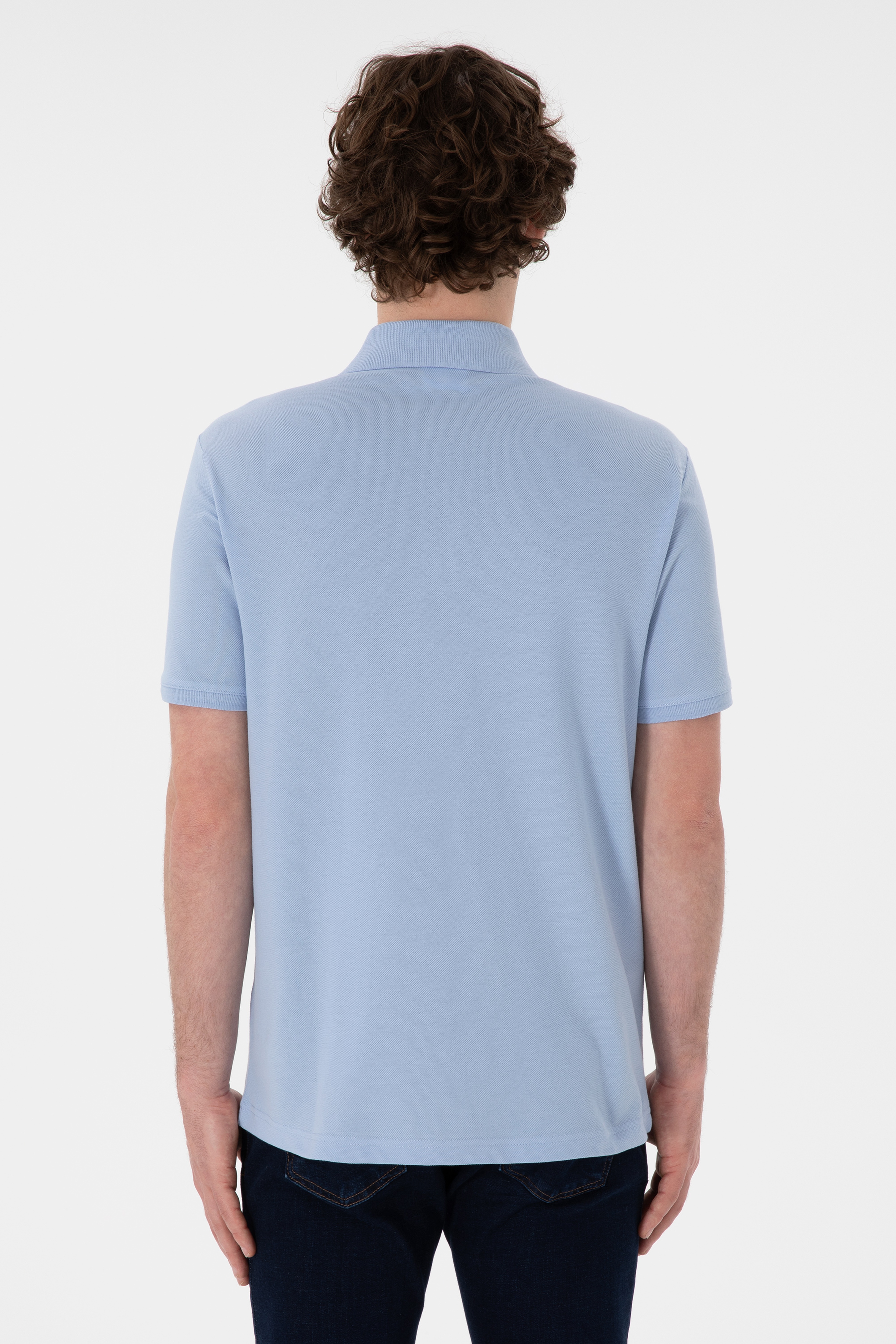Erkek Regular Fit Polo Yaka Açık Mavi Basic Tişört - Image 6