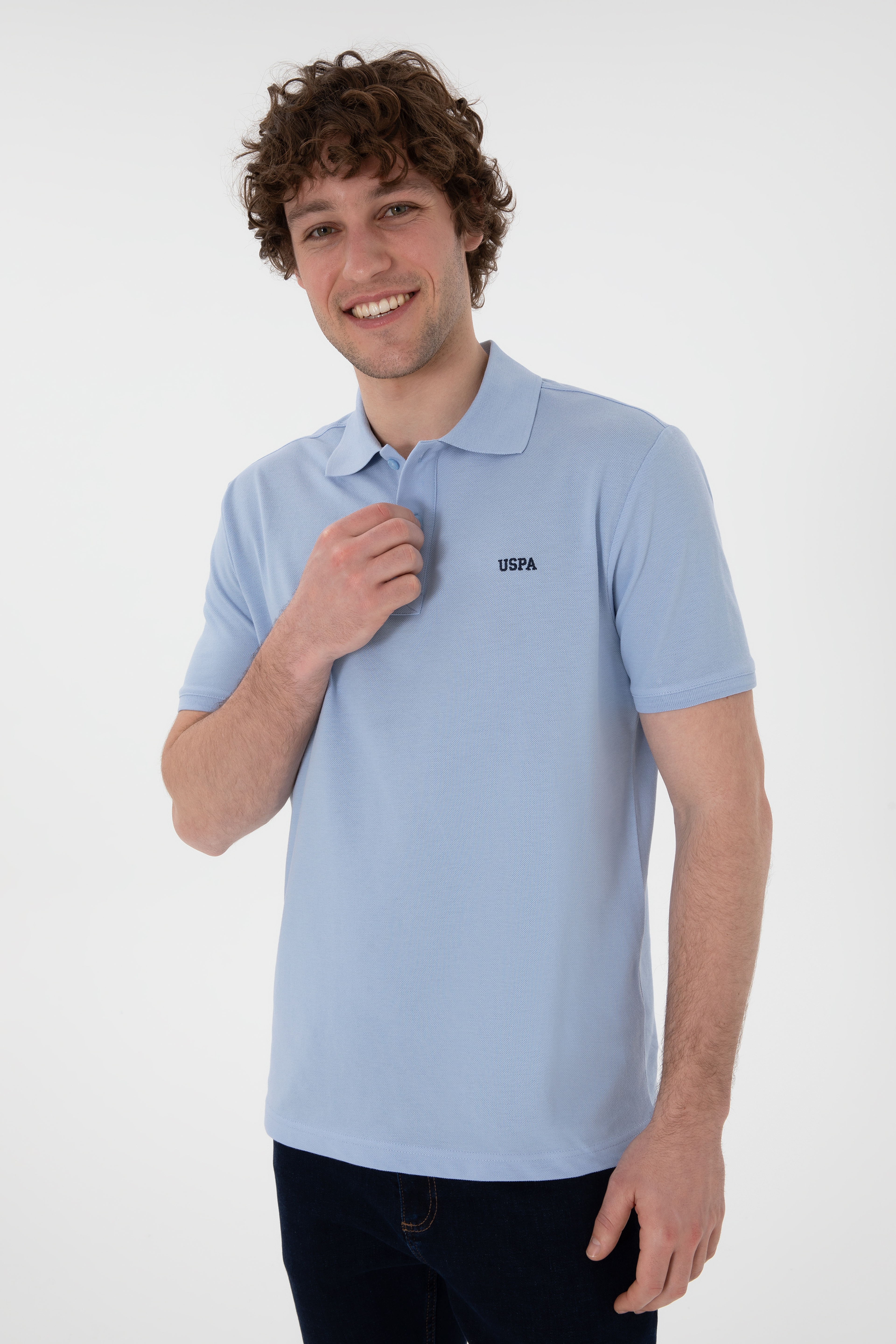 Erkek Regular Fit Polo Yaka Açık Mavi Basic Tişört - Image 4
