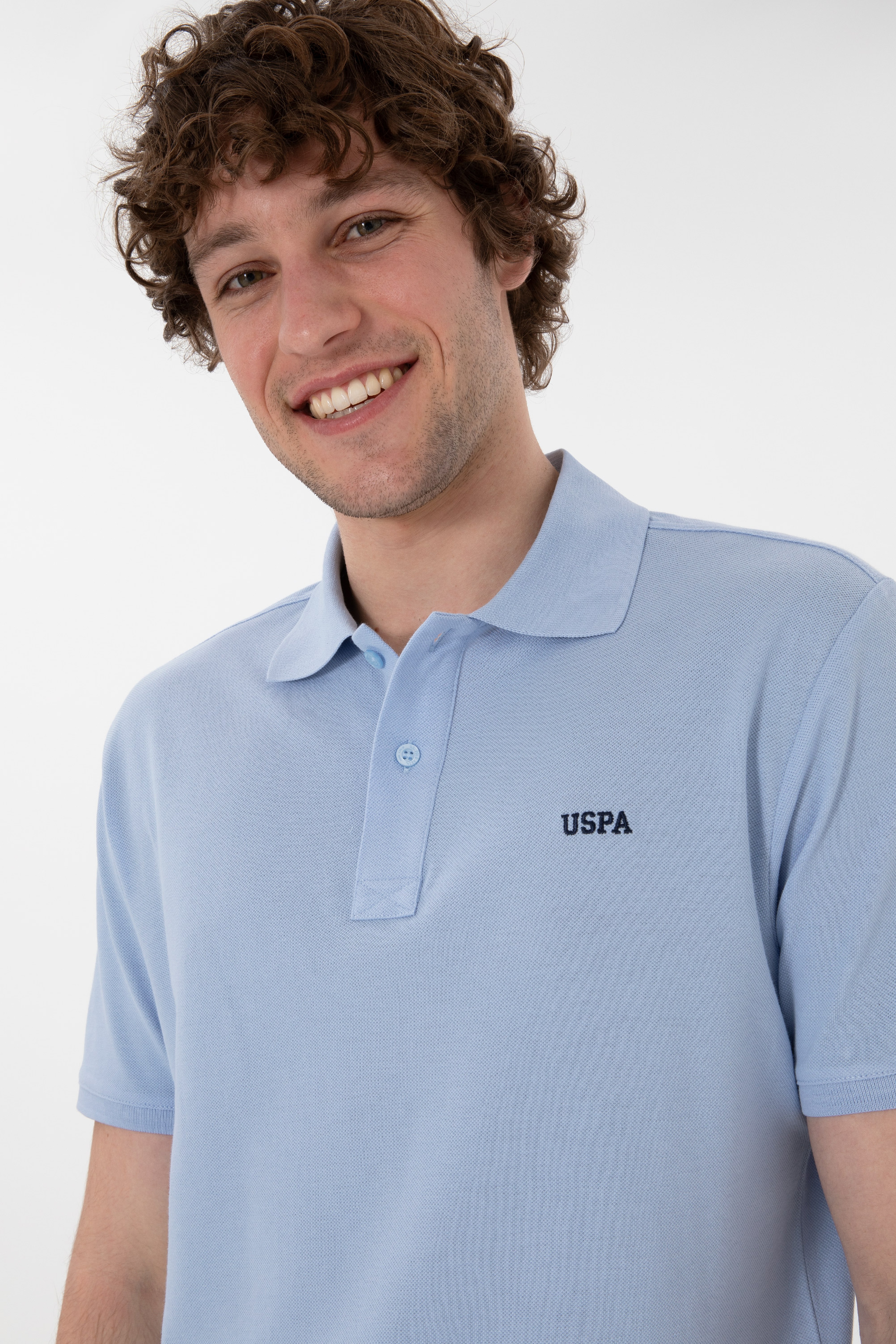 Erkek Regular Fit Polo Yaka Açık Mavi Basic Tişört - Image 3