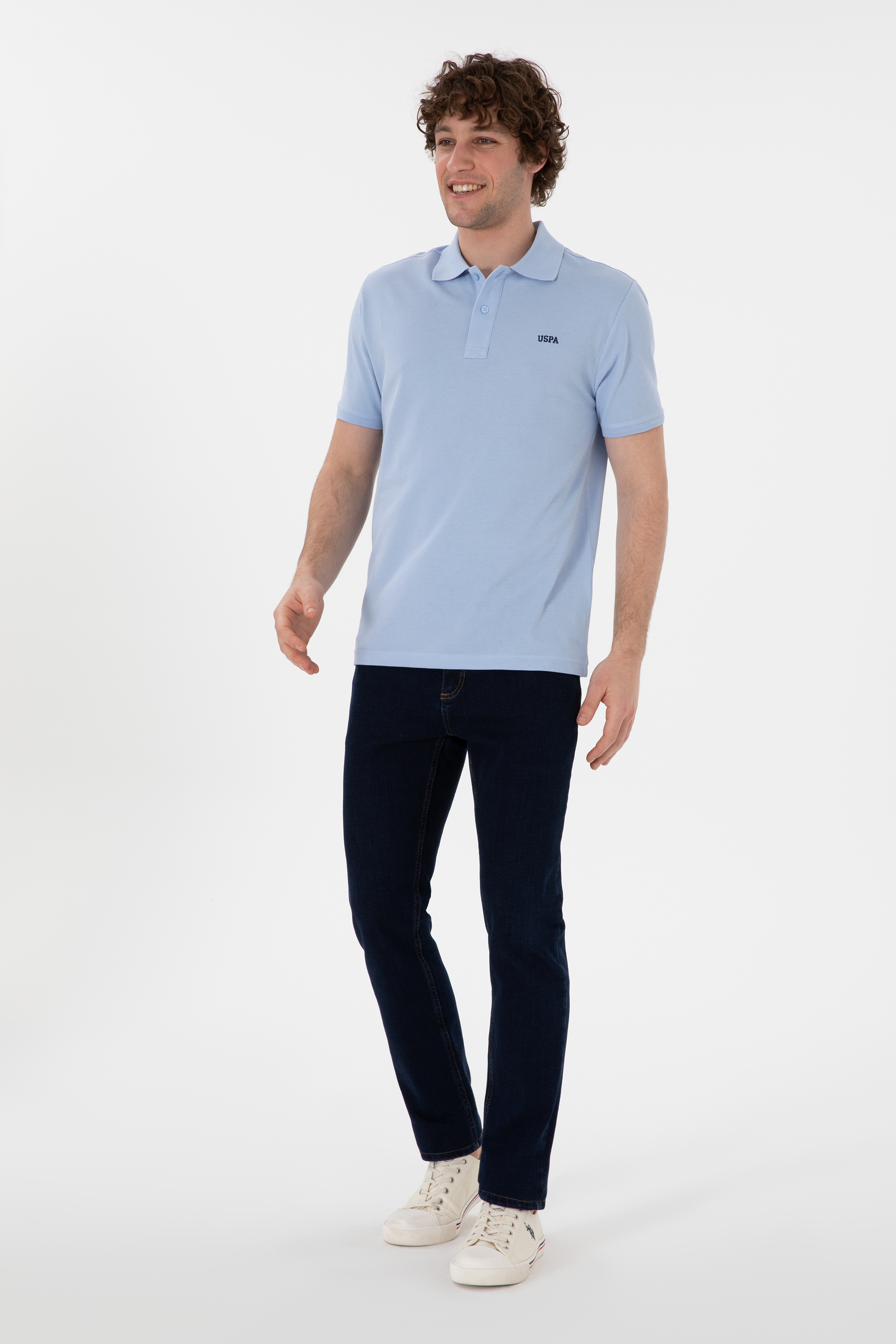 Erkek Regular Fit Polo Yaka Açık Mavi Basic Tişört