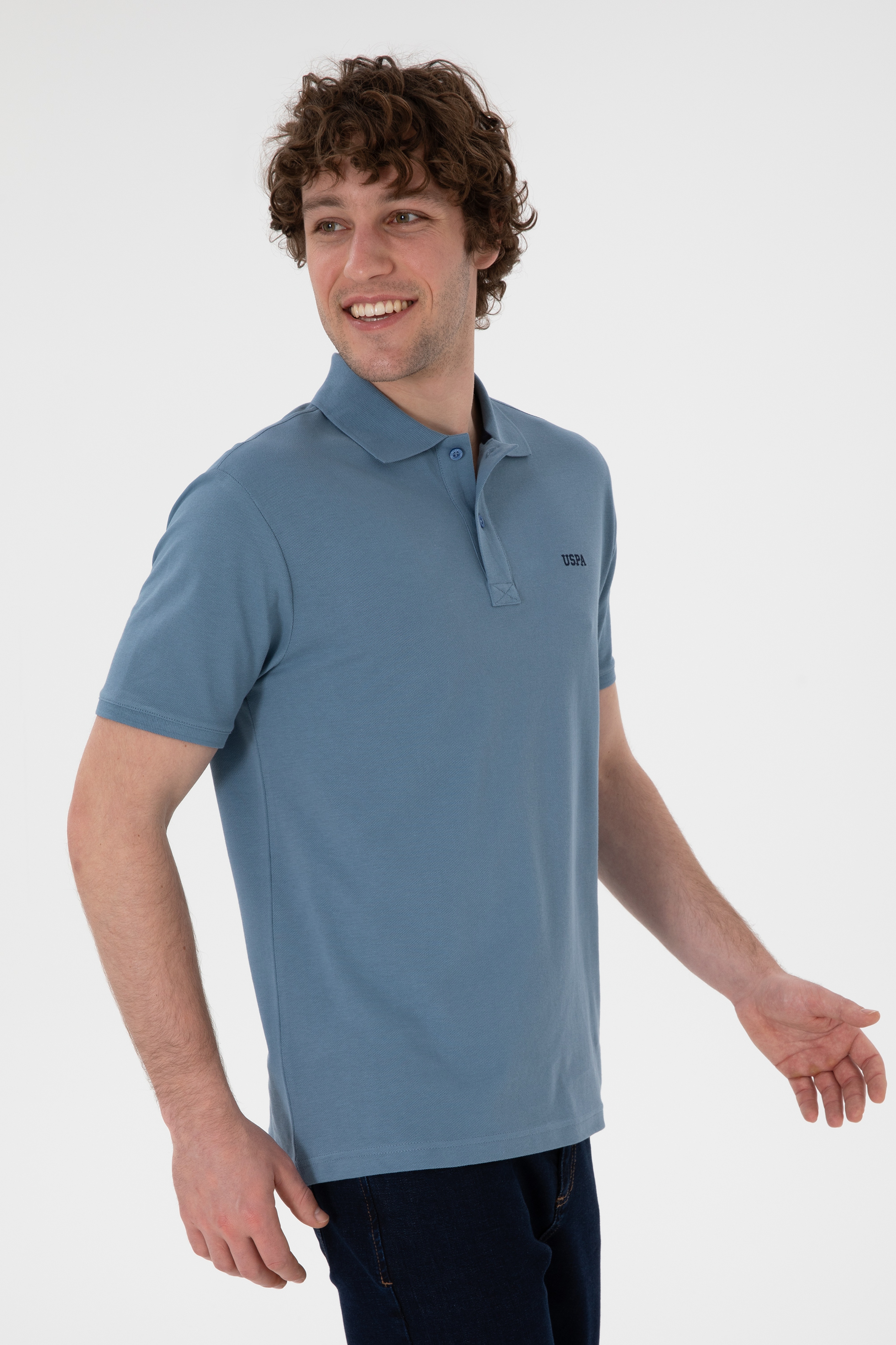 Erkek Regular Fit Polo Yaka Koyu Mavi Basic Tişört - Image 2