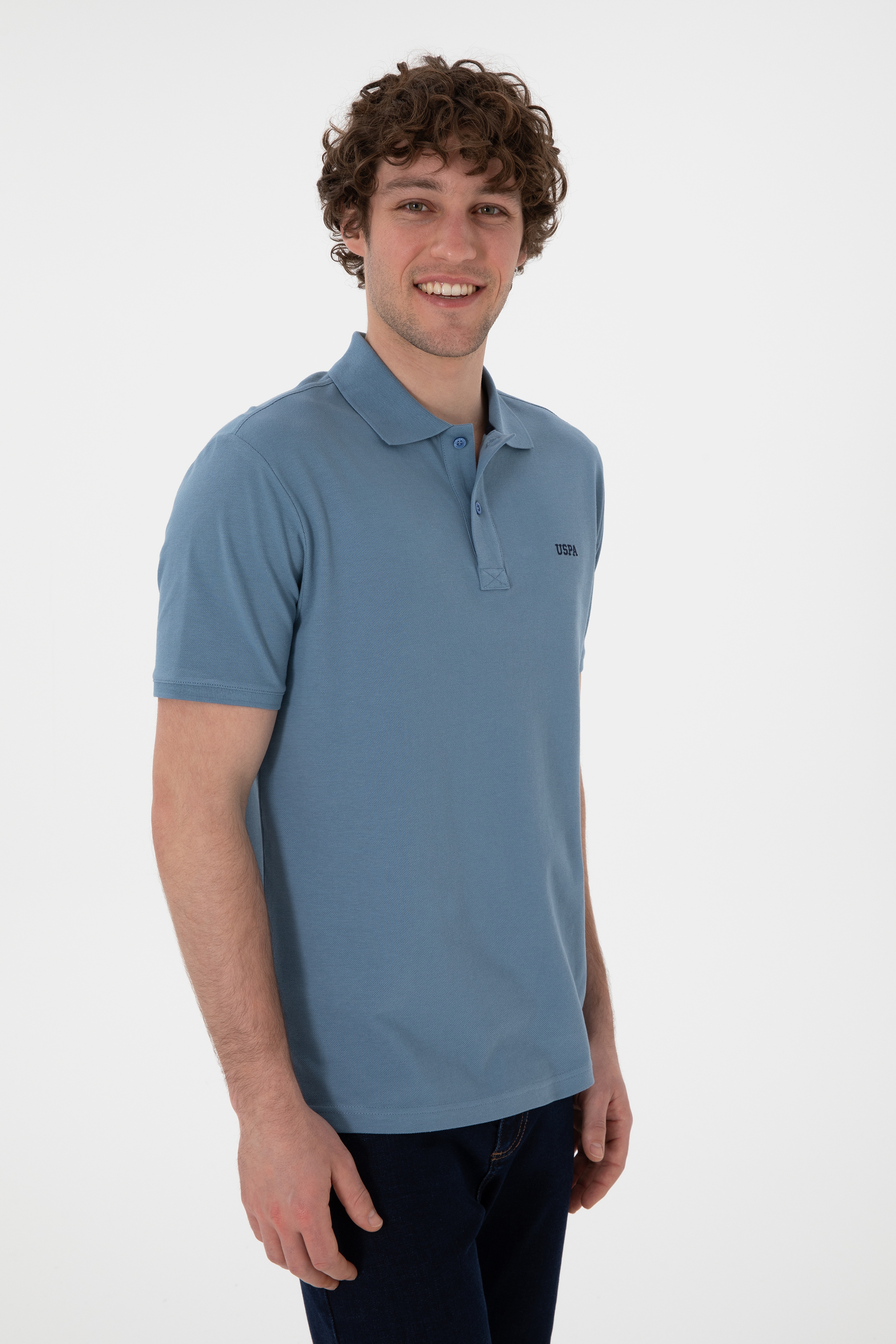 Erkek Regular Fit Polo Yaka Koyu Mavi Basic Tişört