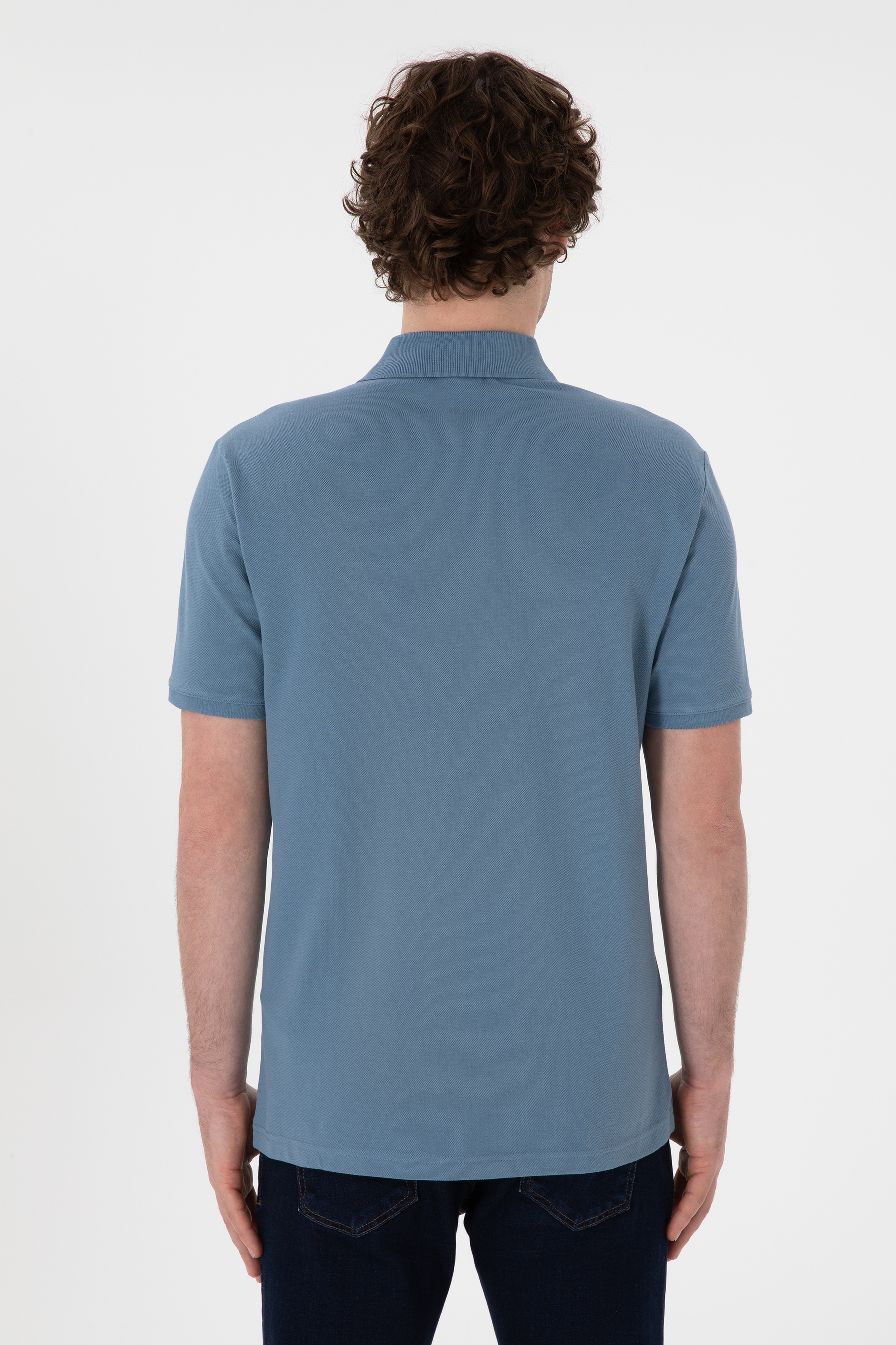 Erkek Regular Fit Polo Yaka Koyu Mavi Basic Tişört - Image 6