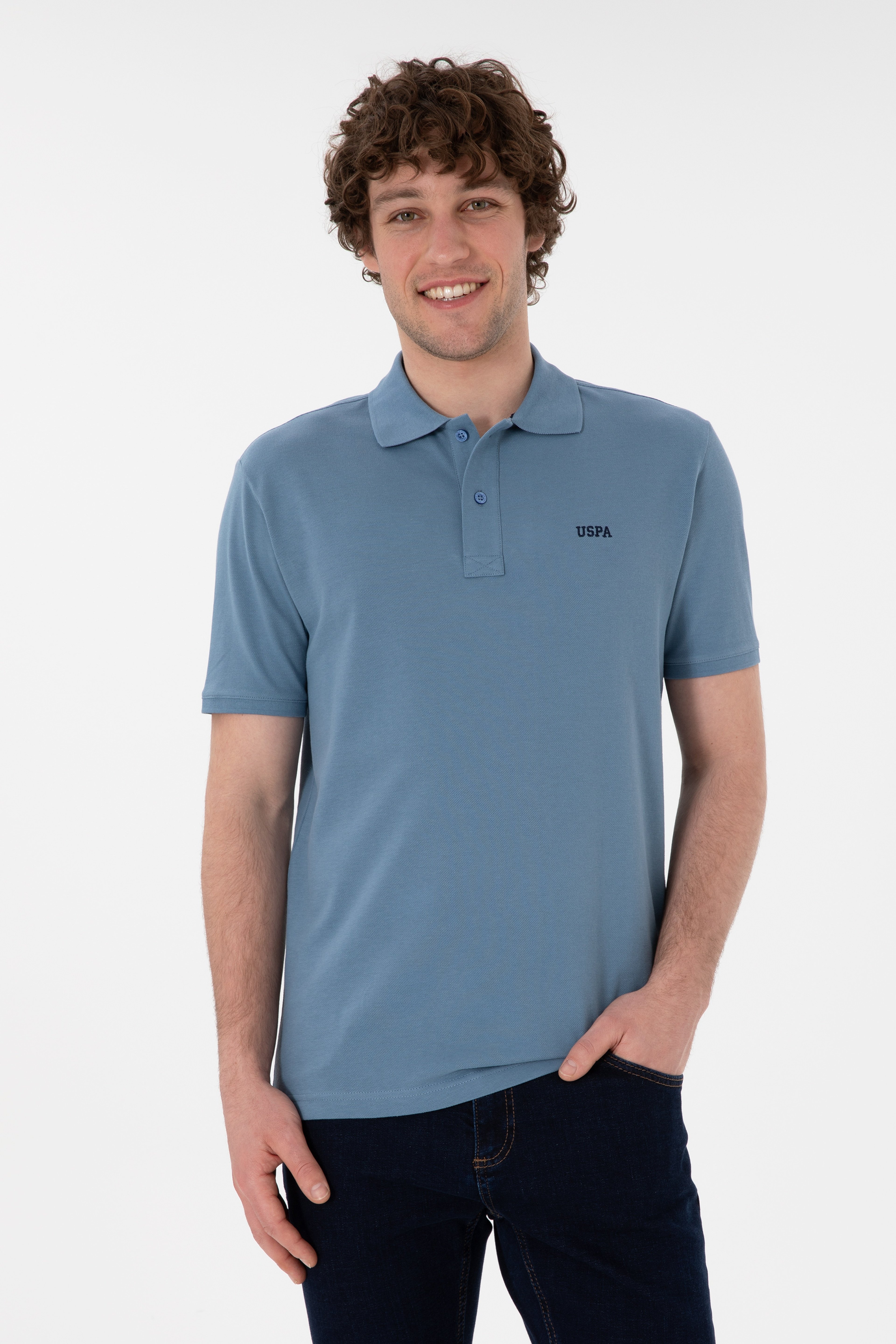 Erkek Regular Fit Polo Yaka Koyu Mavi Basic Tişört - Image 1