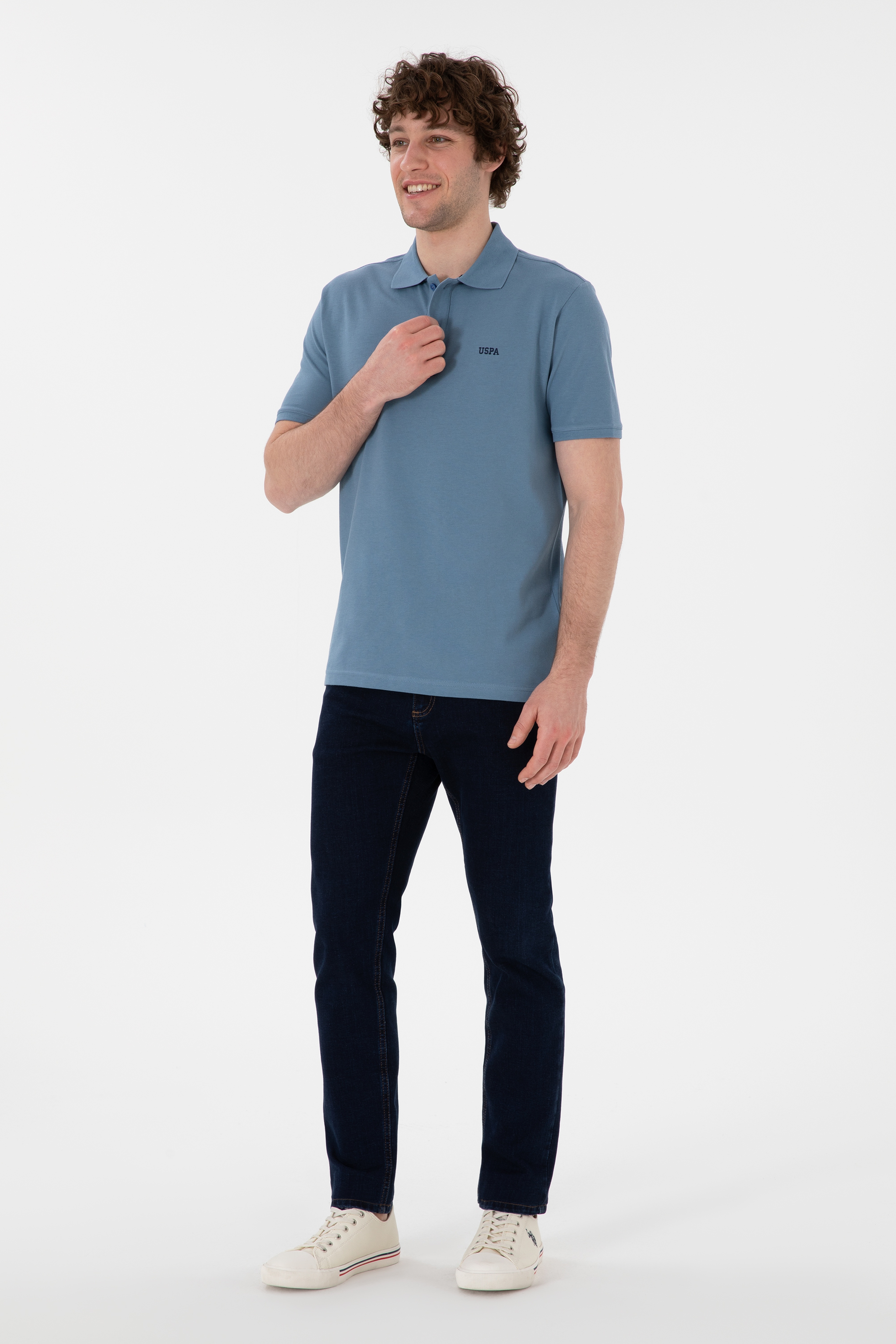 Erkek Regular Fit Polo Yaka Koyu Mavi Basic Tişört