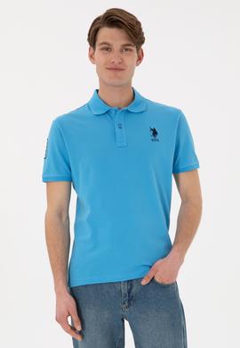 Erkek Slim Fit Polo Yaka Turkuaz Basic Tişört - 50305929218