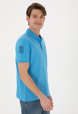Erkek Slim Fit Polo Yaka Turkuaz Basic Tişört - 50305929218