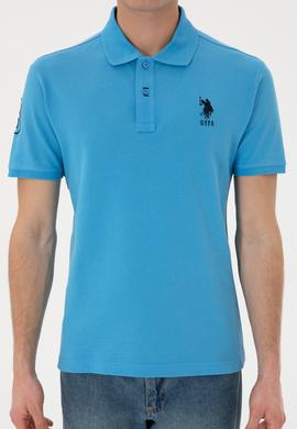 Erkek Slim Fit Polo Yaka Turkuaz Basic Tişört - 50305929218