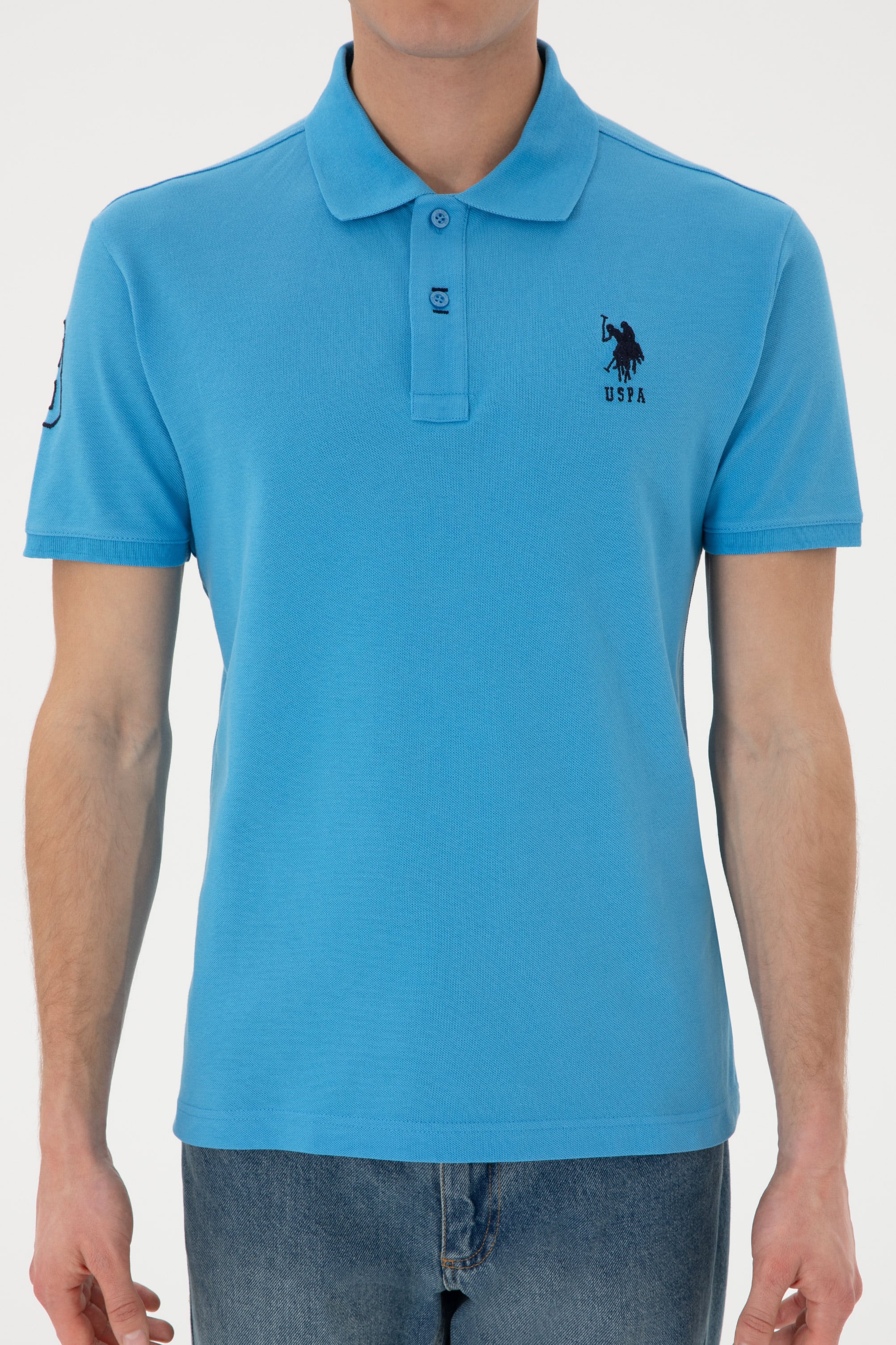 Erkek Slim Fit Polo Yaka Turkuaz Basic Tişört - Image 7