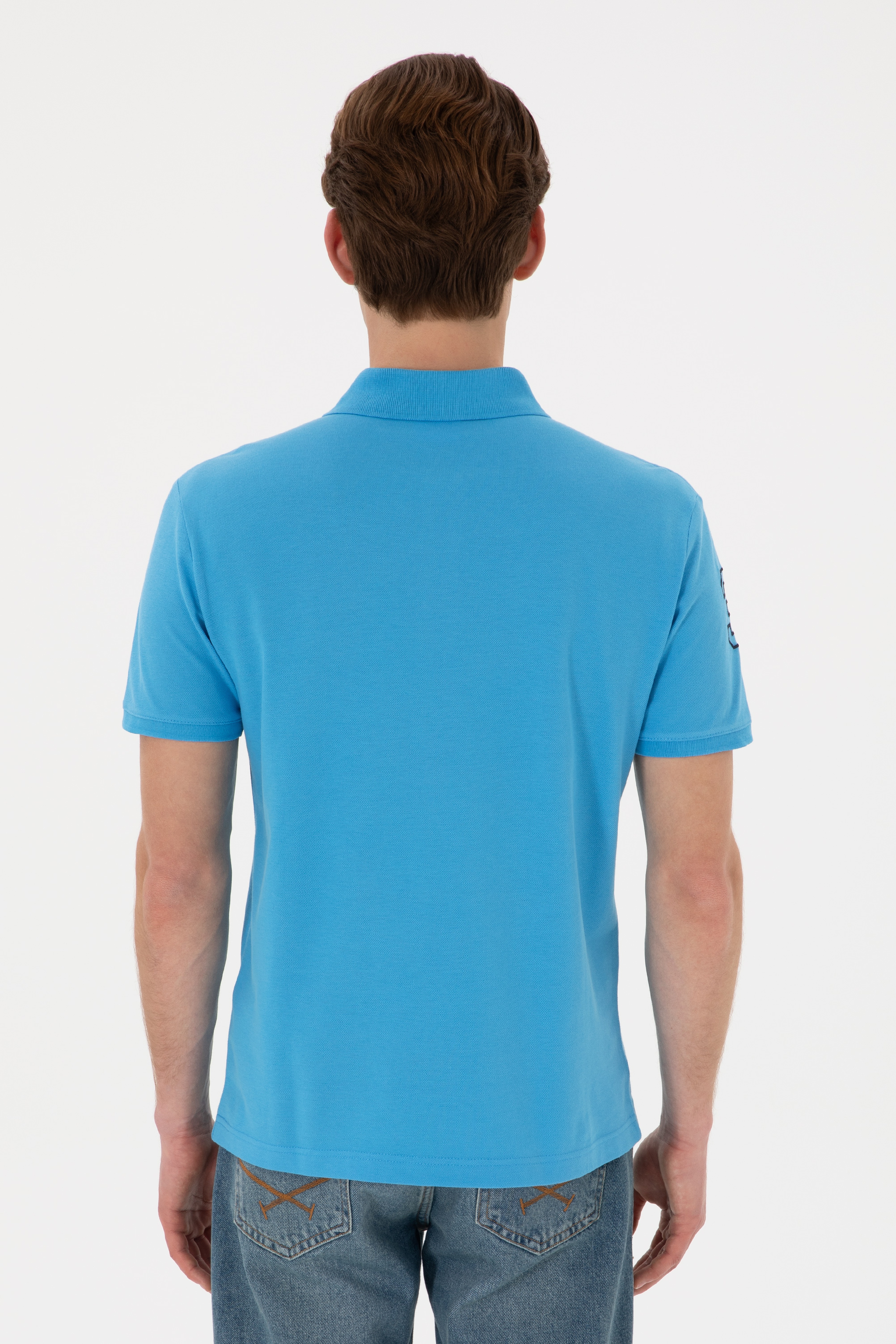 Erkek Slim Fit Polo Yaka Turkuaz Basic Tişört - Image 6
