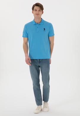 Erkek Slim Fit Polo Yaka Turkuaz Basic Tişört - 50305929218