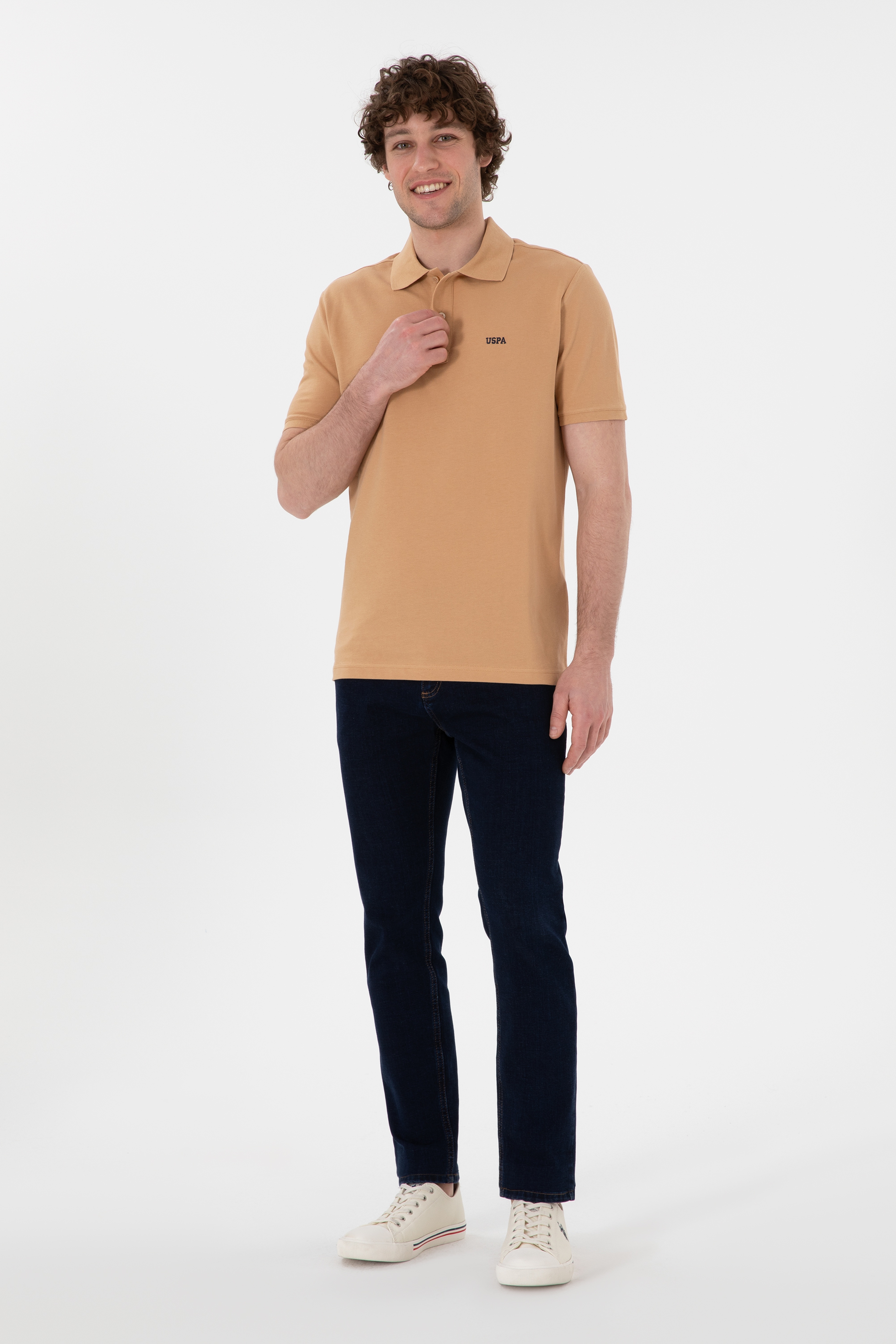 Erkek Regular Fit Polo Yaka Camel Basic Tişört - Image 5