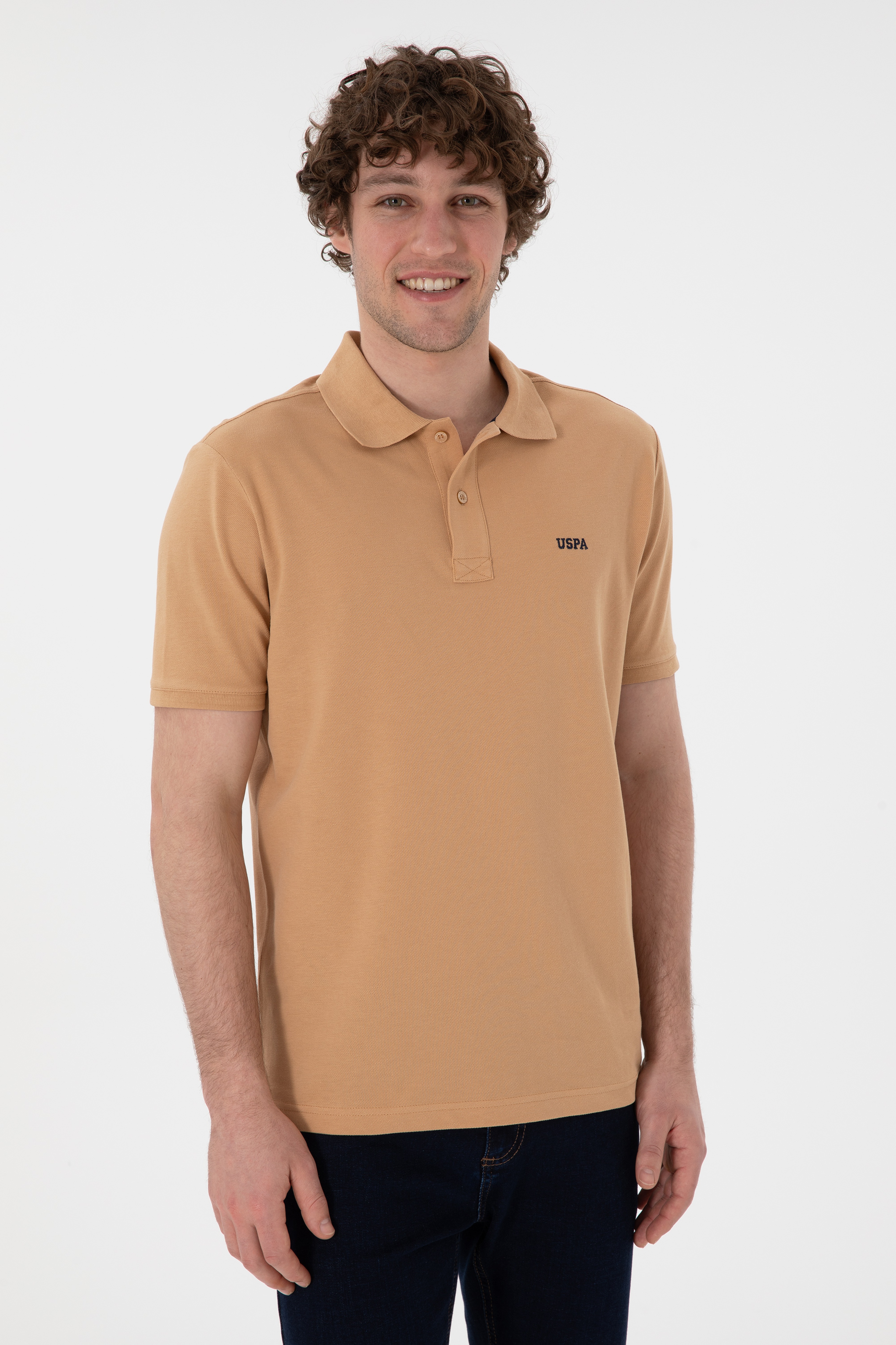 Erkek Regular Fit Polo Yaka Camel Basic Tişört