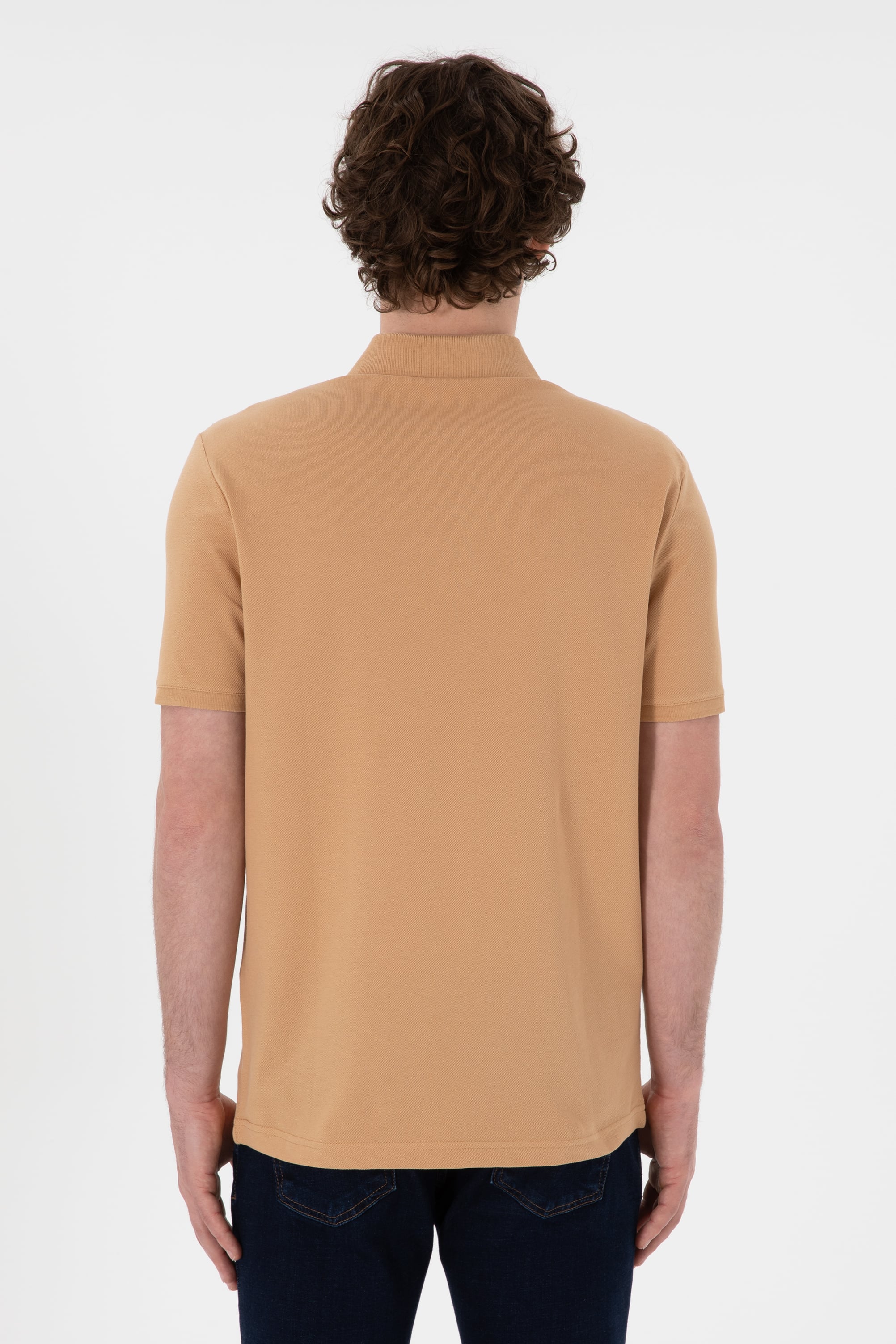 Erkek Regular Fit Polo Yaka Camel Basic Tişört - Image 6