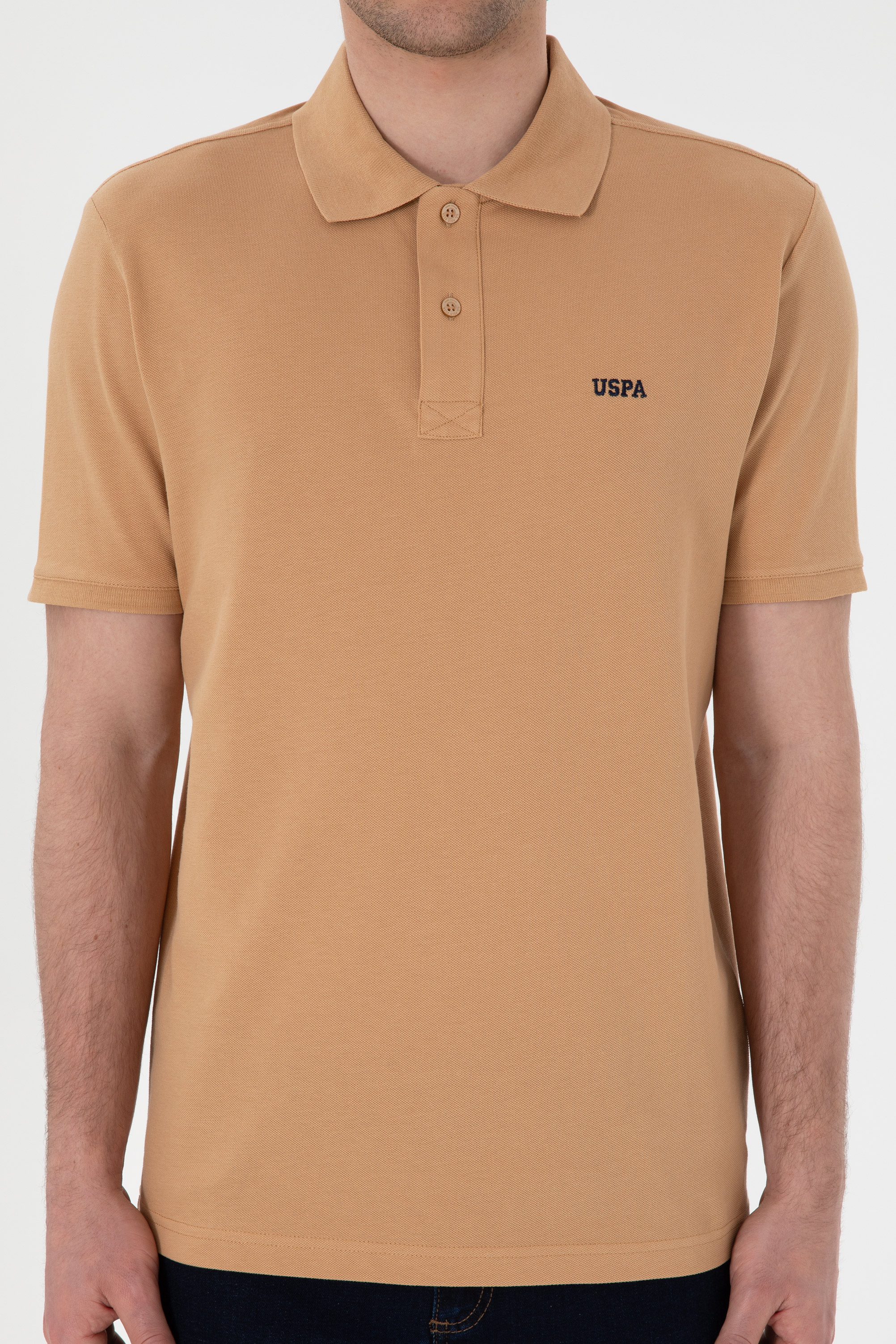 Erkek Regular Fit Polo Yaka Camel Basic Tişört - Image 7