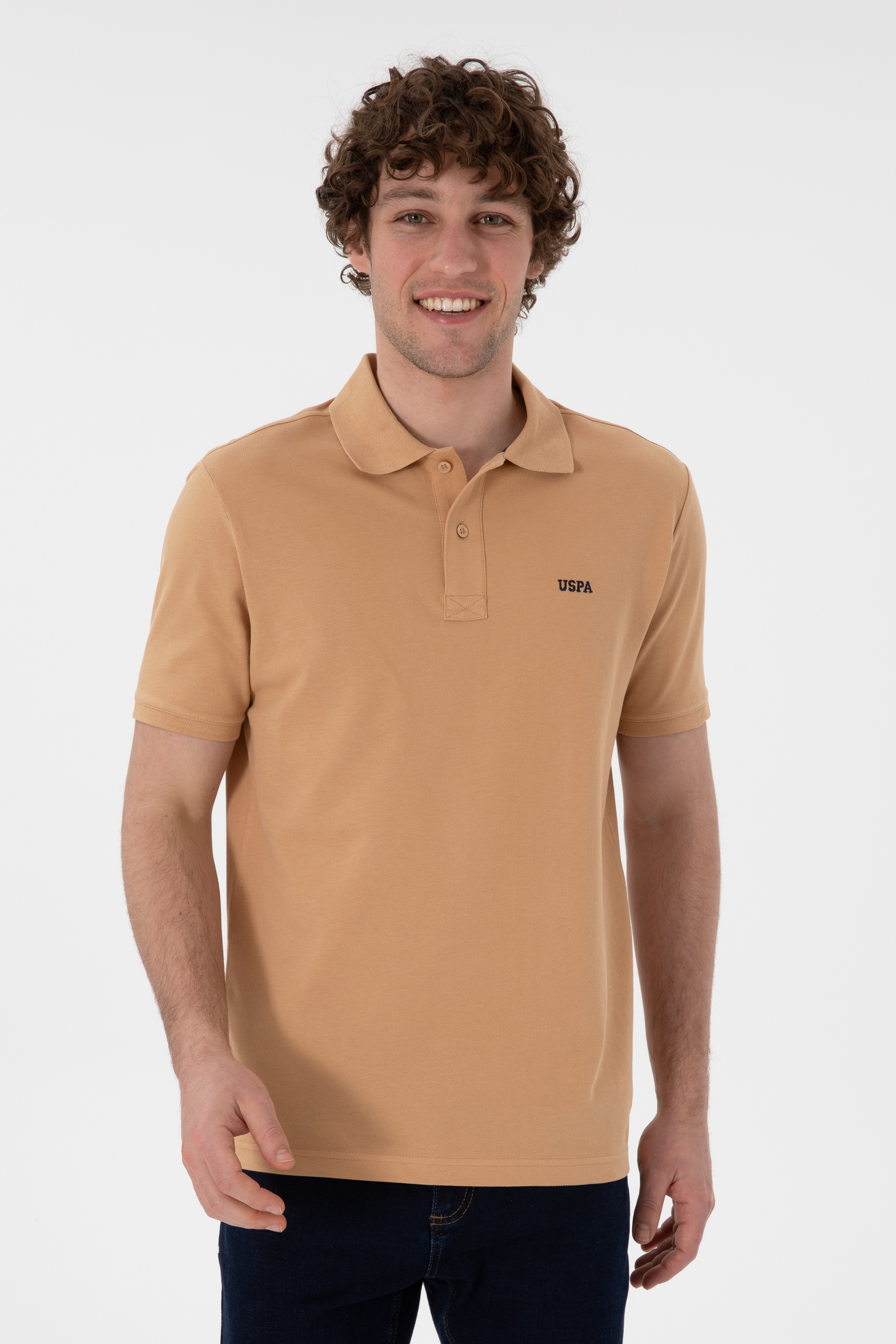 Erkek Regular Fit Polo Yaka Camel Basic Tişört - Image 2