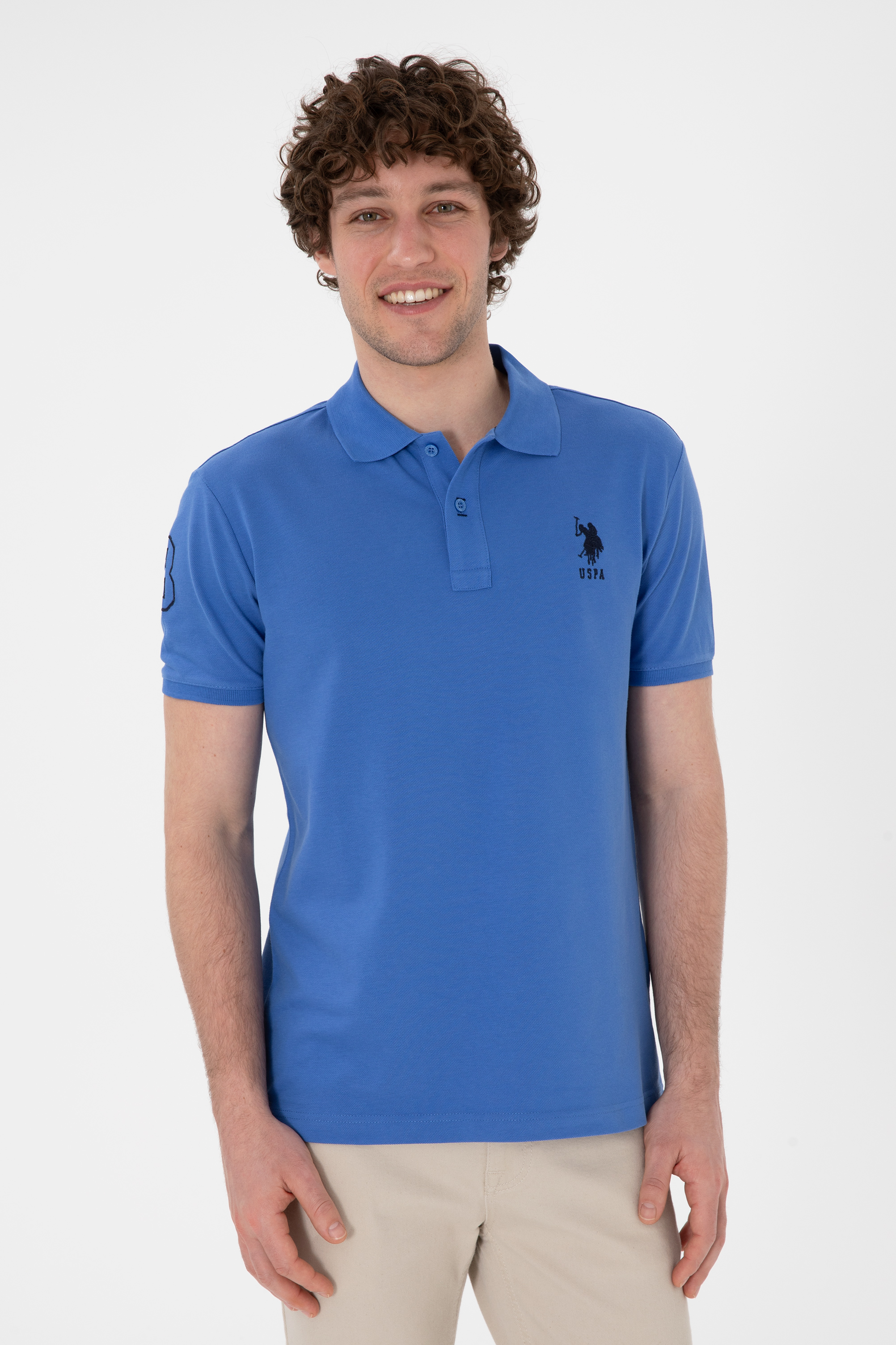 Erkek Slim Fit Polo Yaka İndigo Basic Tişört - Image 4
