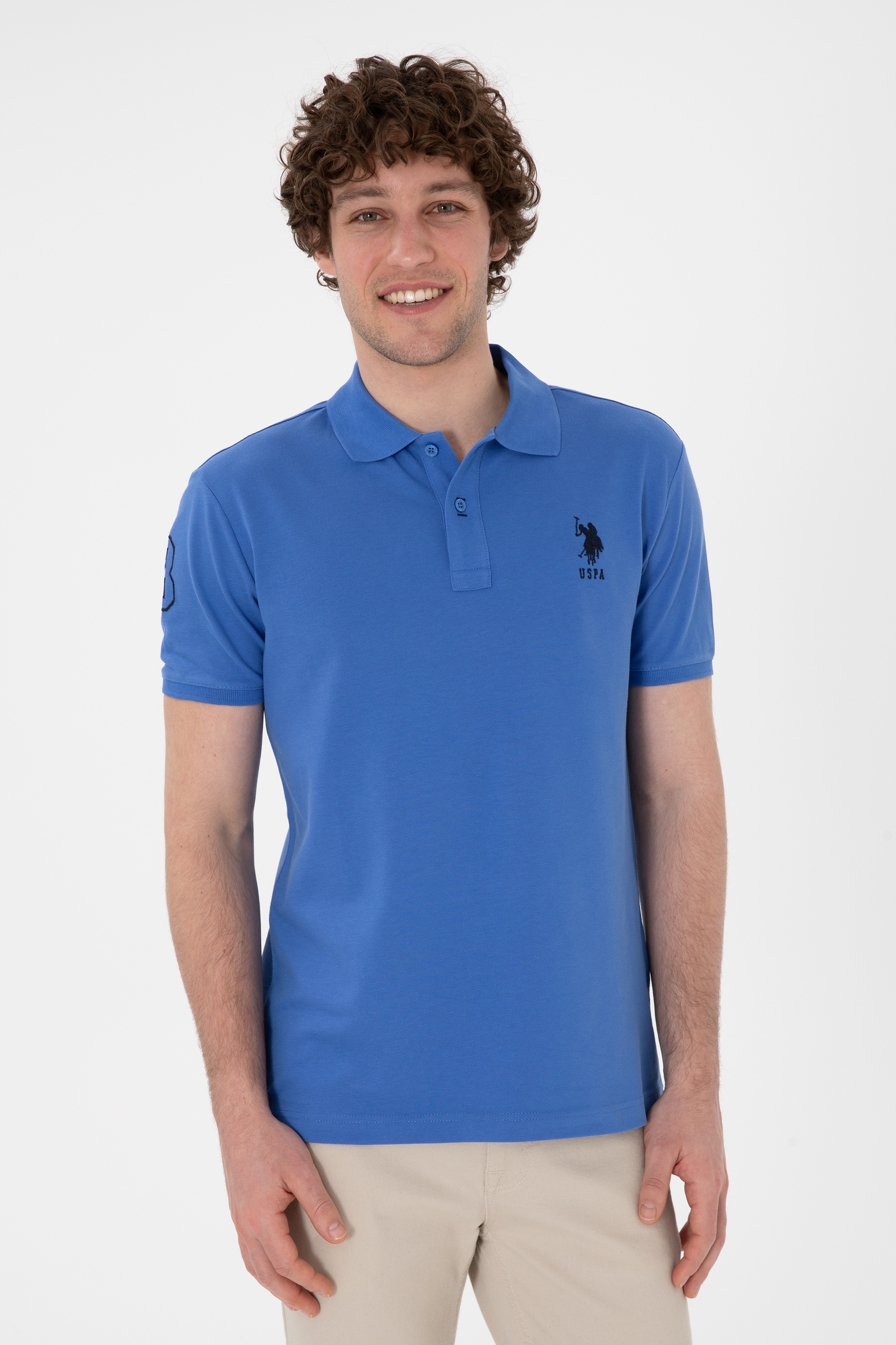 Erkek Slim Fit Polo Yaka İndigo Basic Tişört
